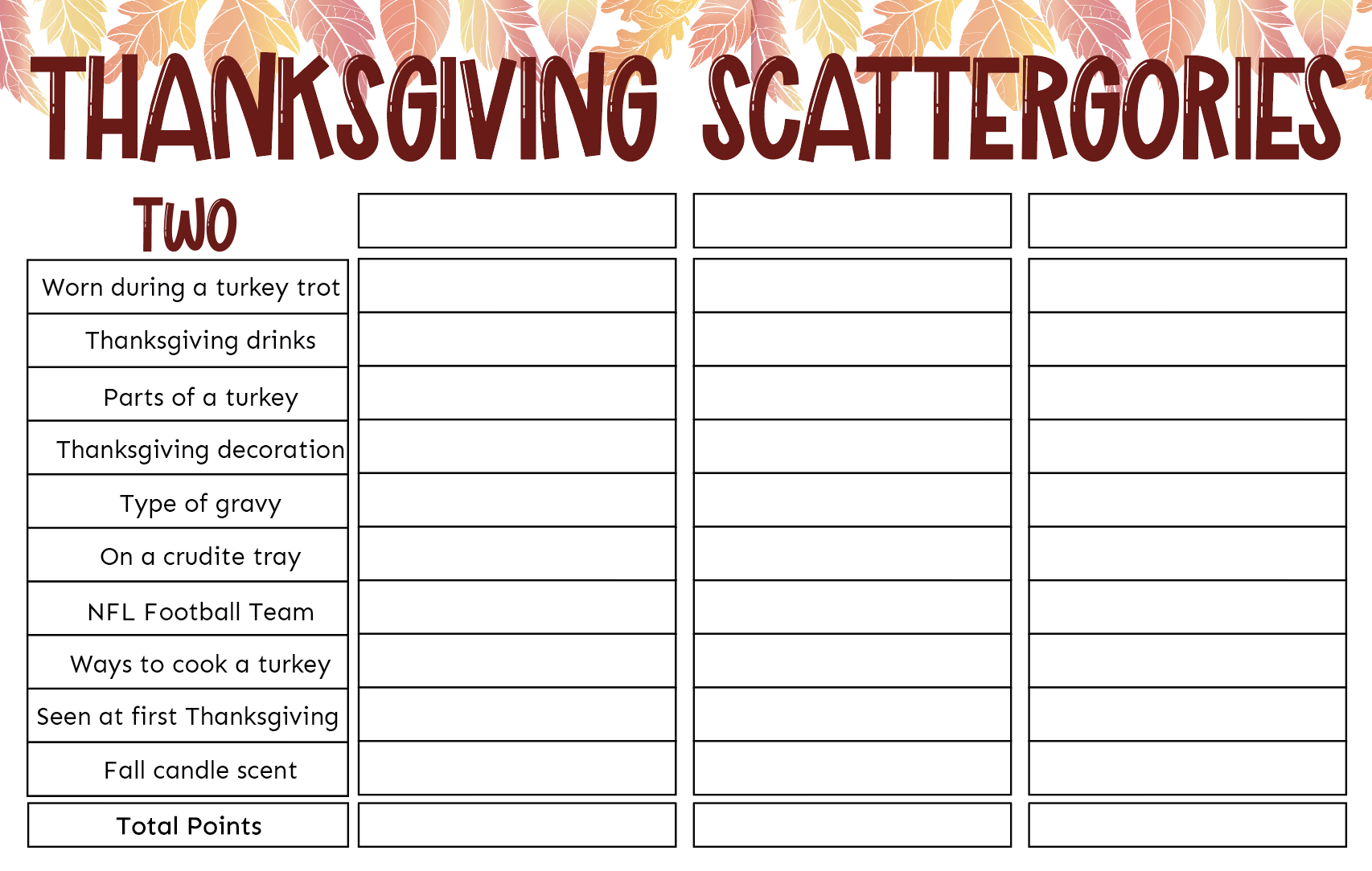 Free Printable Thanksgiving Scattergories Game - Play Party Plan with Thanksgiving Scattergories Free Printable