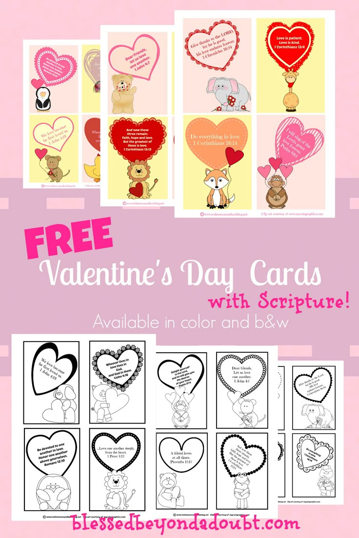 Free Printable Valentine Cards: Kids Bible Verse Cards - Blessed for Free Christian Valentine Printables
