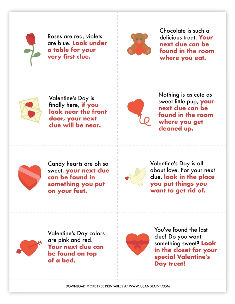 Free Printable Valentine&amp;#039;S Day Scavenger Hunt For Kids - Pjs And Paint inside Free Printable Valentine Scavenger Hunt