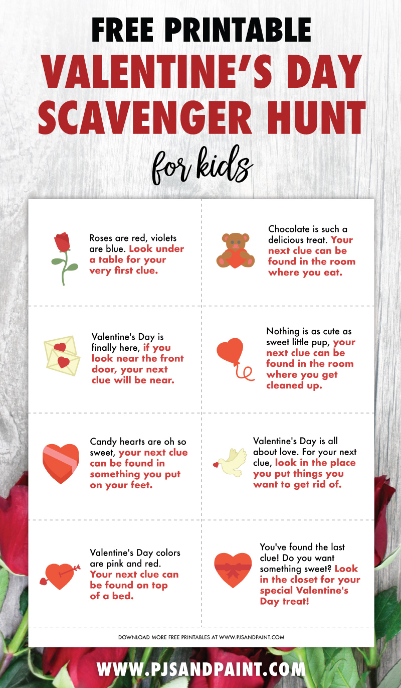 Free Printable Valentine&amp;#039;S Day Scavenger Hunt For Kids - Pjs And Paint throughout Free Printable Valentine Scavenger Hunt