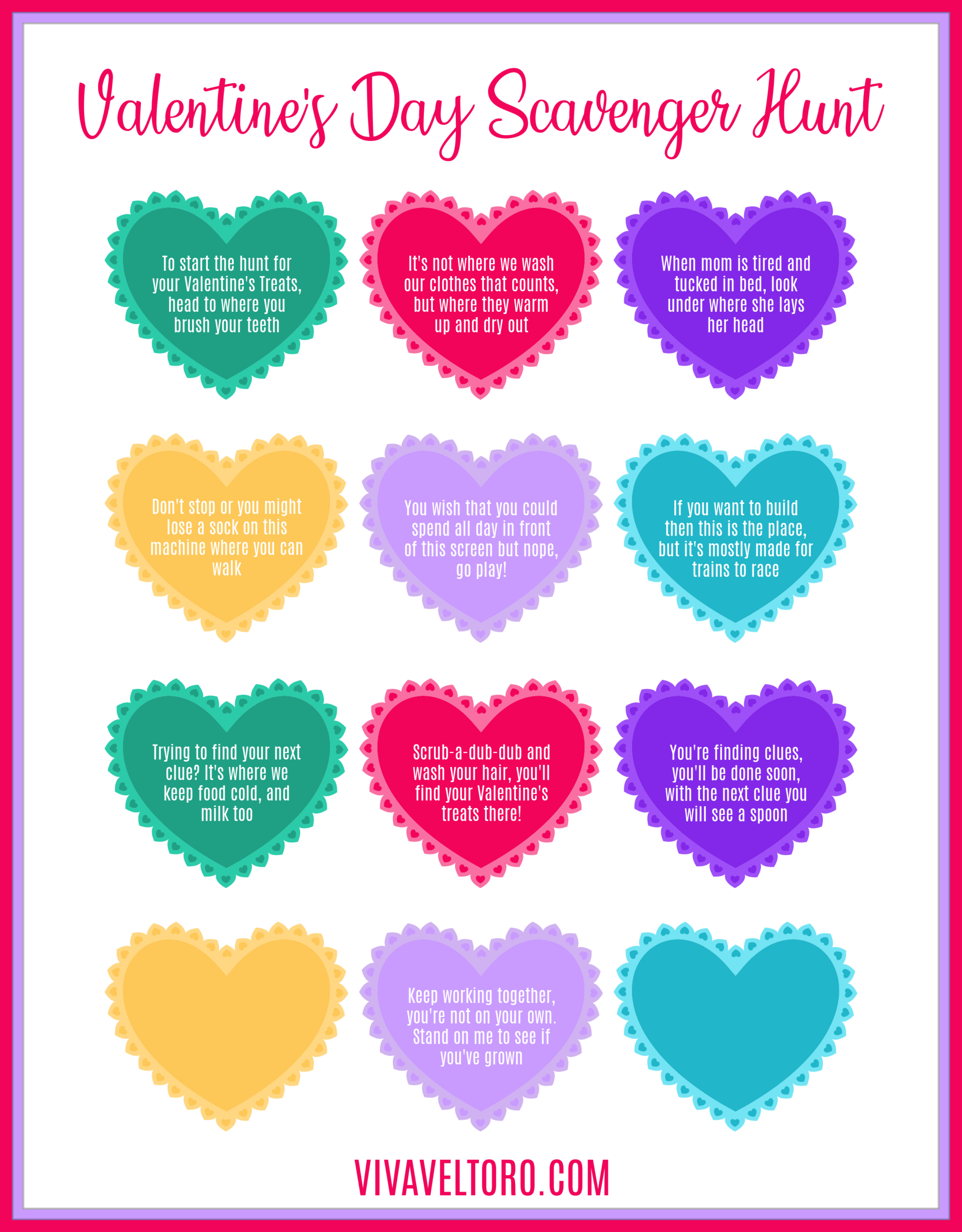 Free Printable Valentine&amp;#039;S Day Scavenger Hunt For Kids - Viva Veltoro throughout Free Printable Valentine Scavenger Hunt
