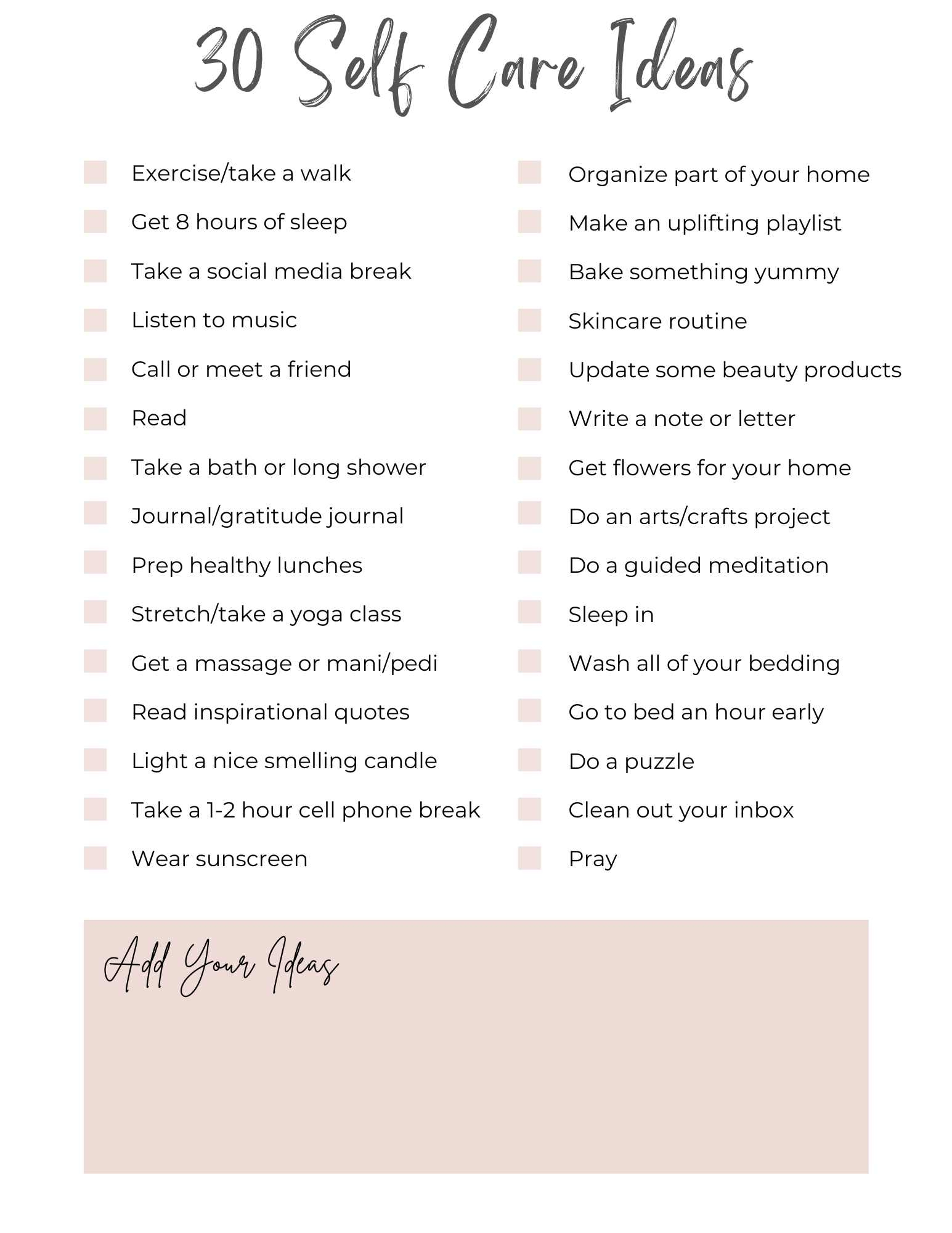 Free Printable Weekly Self-Care Checklist {Customizable} in Free Self Care Printables
