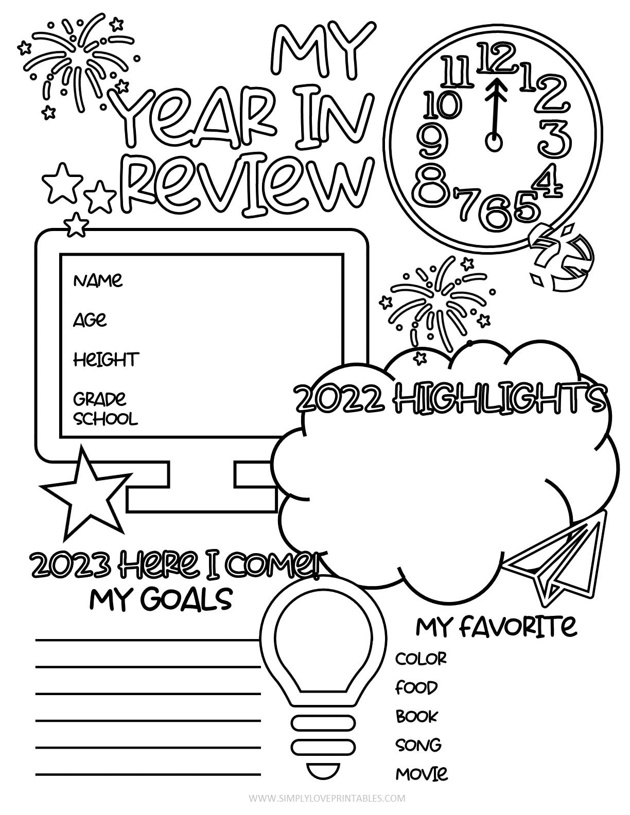 Free Printable Year In Review For Kids | Simply Love Printables for 2022 Year In Review Printable
