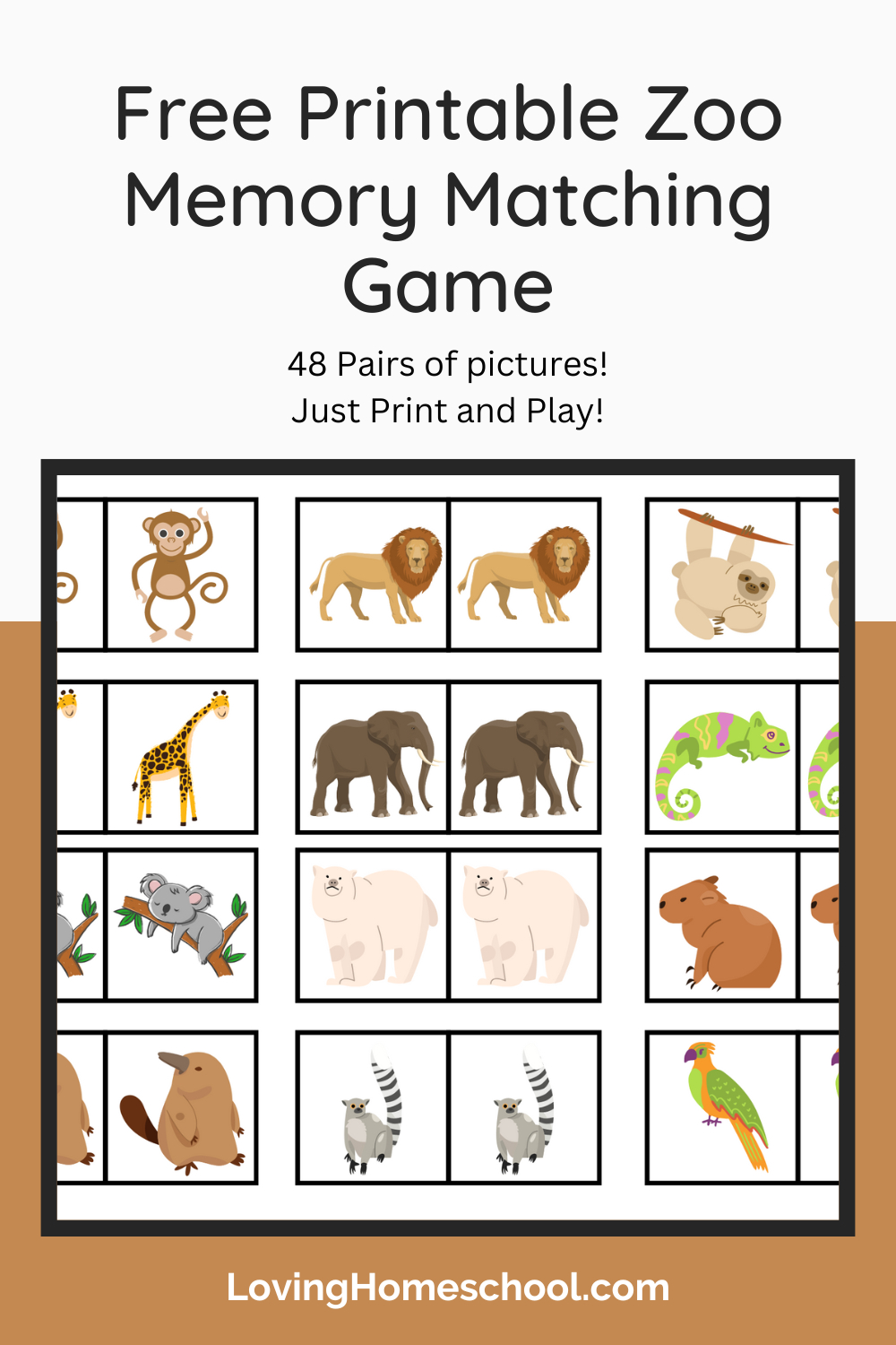 Free Printable Zoo Memory Matching Game - Lovinghomeschool with regard to Memory Game Free Printable