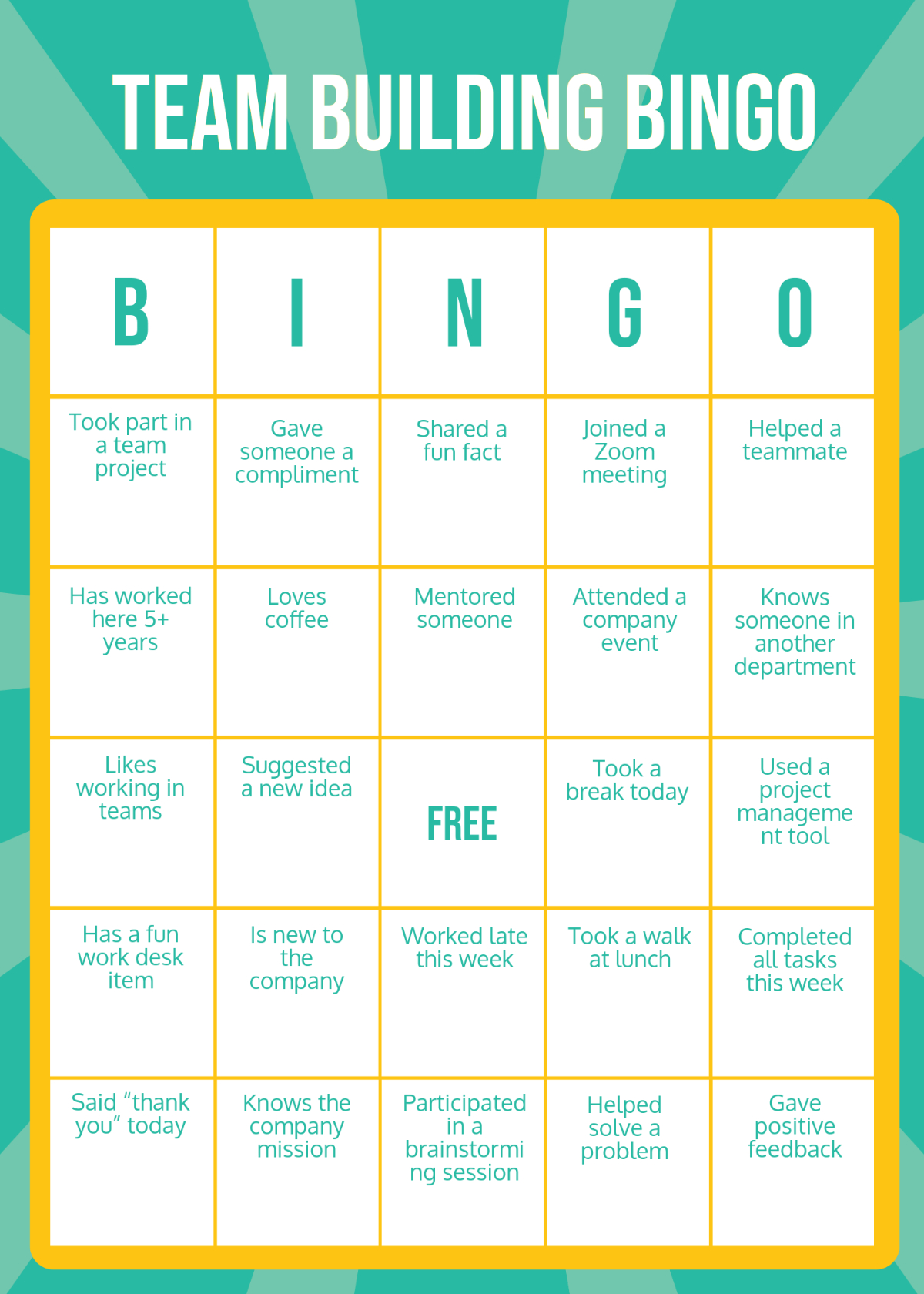 Free Professional Team Building Bingo Template To Edit Online regarding Team Building Bingo Card Generator