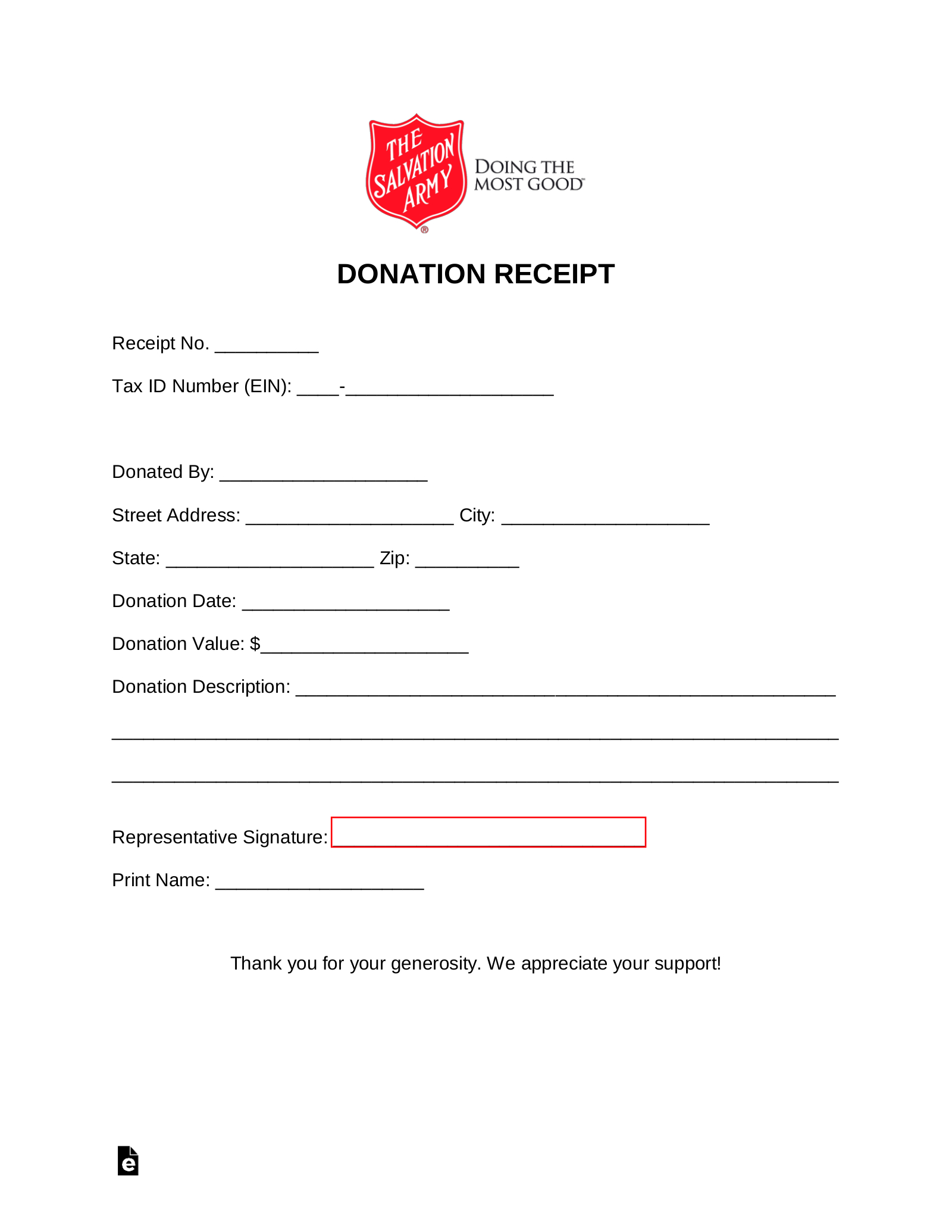 Free Salvation Army Donation Receipt - Pdf | Word – Eforms with regard to Salvation Army Donation Guide Printable