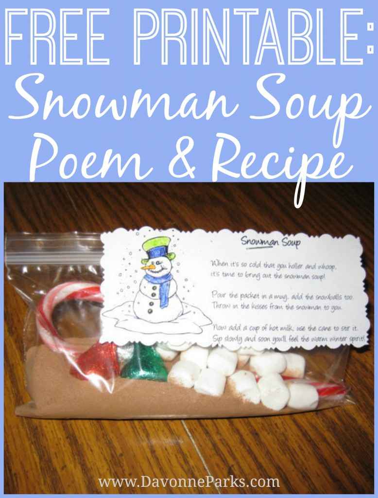 Free Snowman Soup Poem Printable – Davonne Parks for Free Printable Snowman Soup Poem