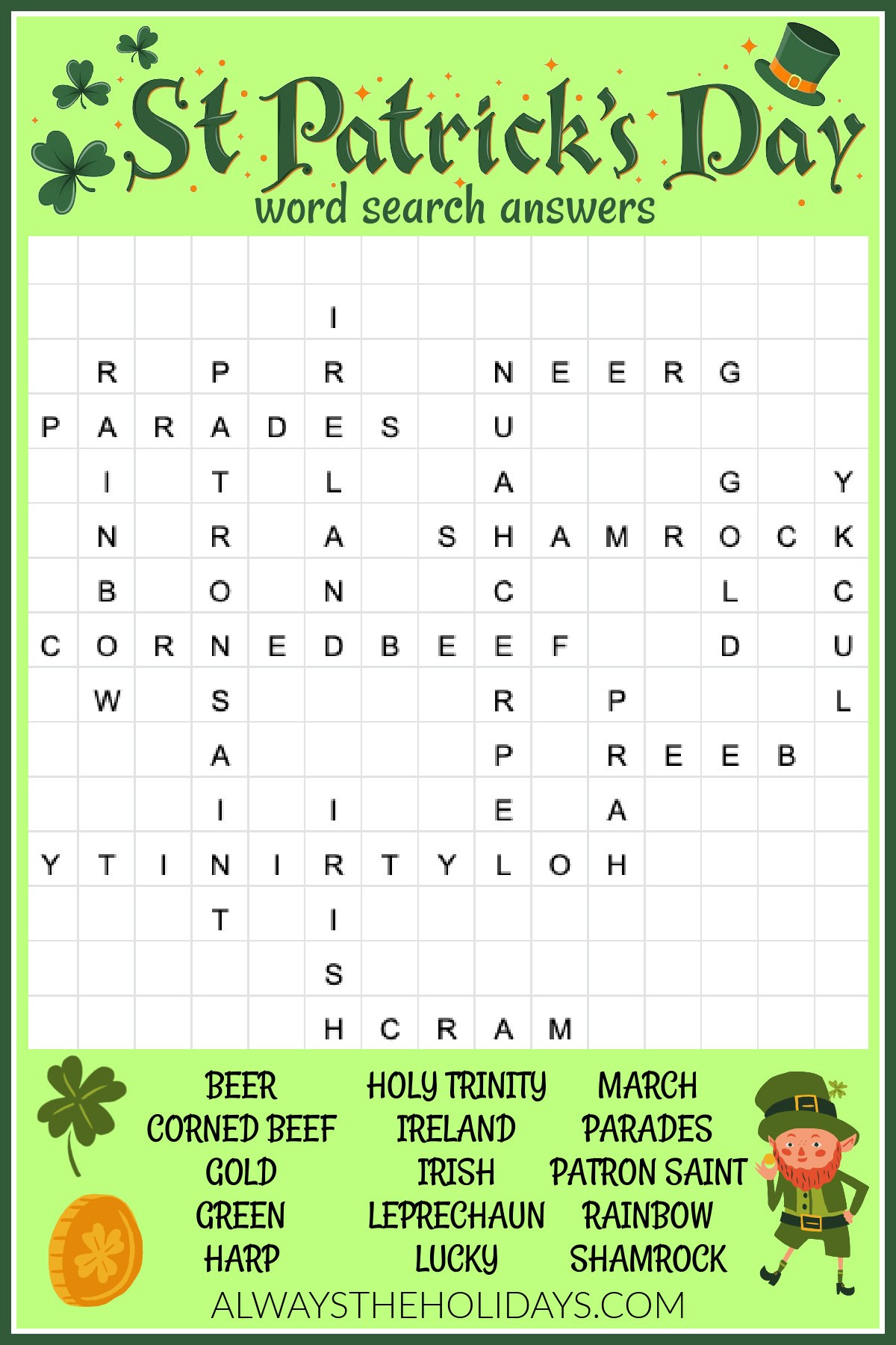 Free St. Patrick&amp;#039;S Day Word Search Printable - Answers Included for St Patrick&amp;amp;#039;s Day Puzzles Printable Free