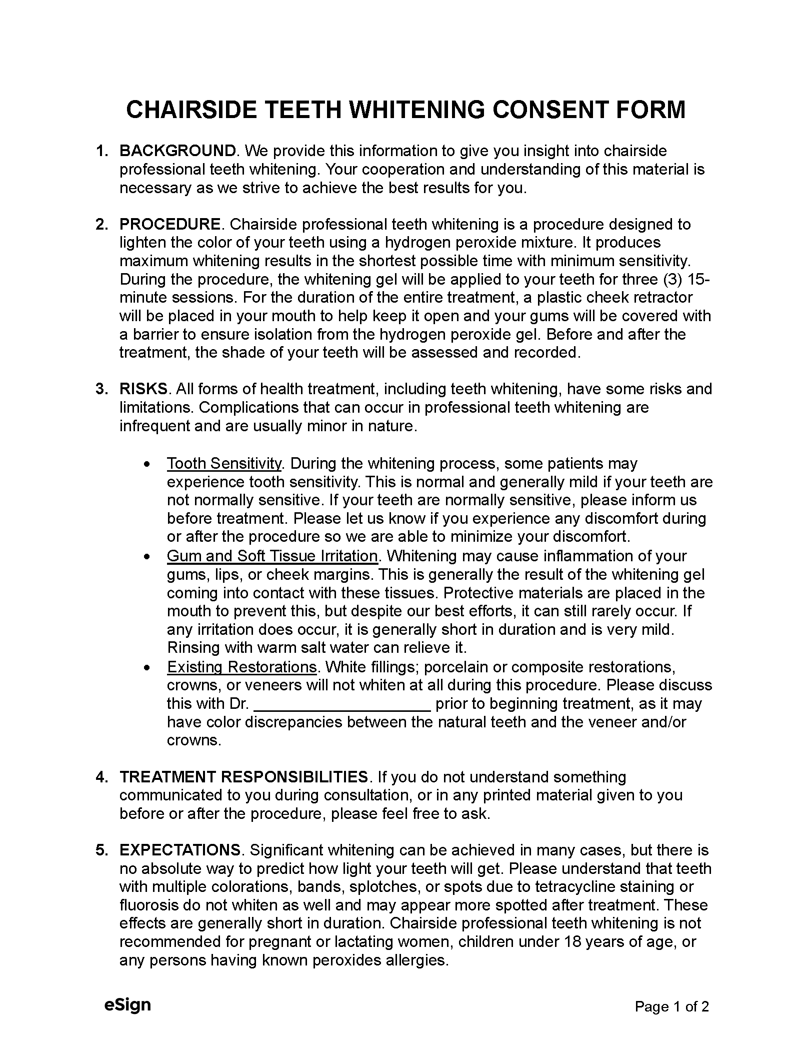 Free Teeth Whitening Consent Form | Pdf | Word within Free Printable Teeth Whitening Consent Form