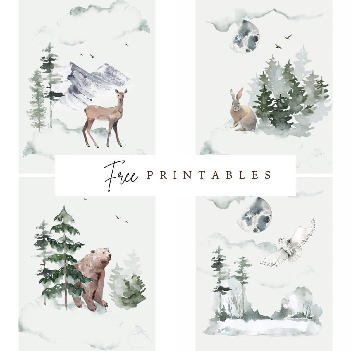 Free Winter Printables With A Watercolor Woodland Theme throughout Free Winter Art Printables