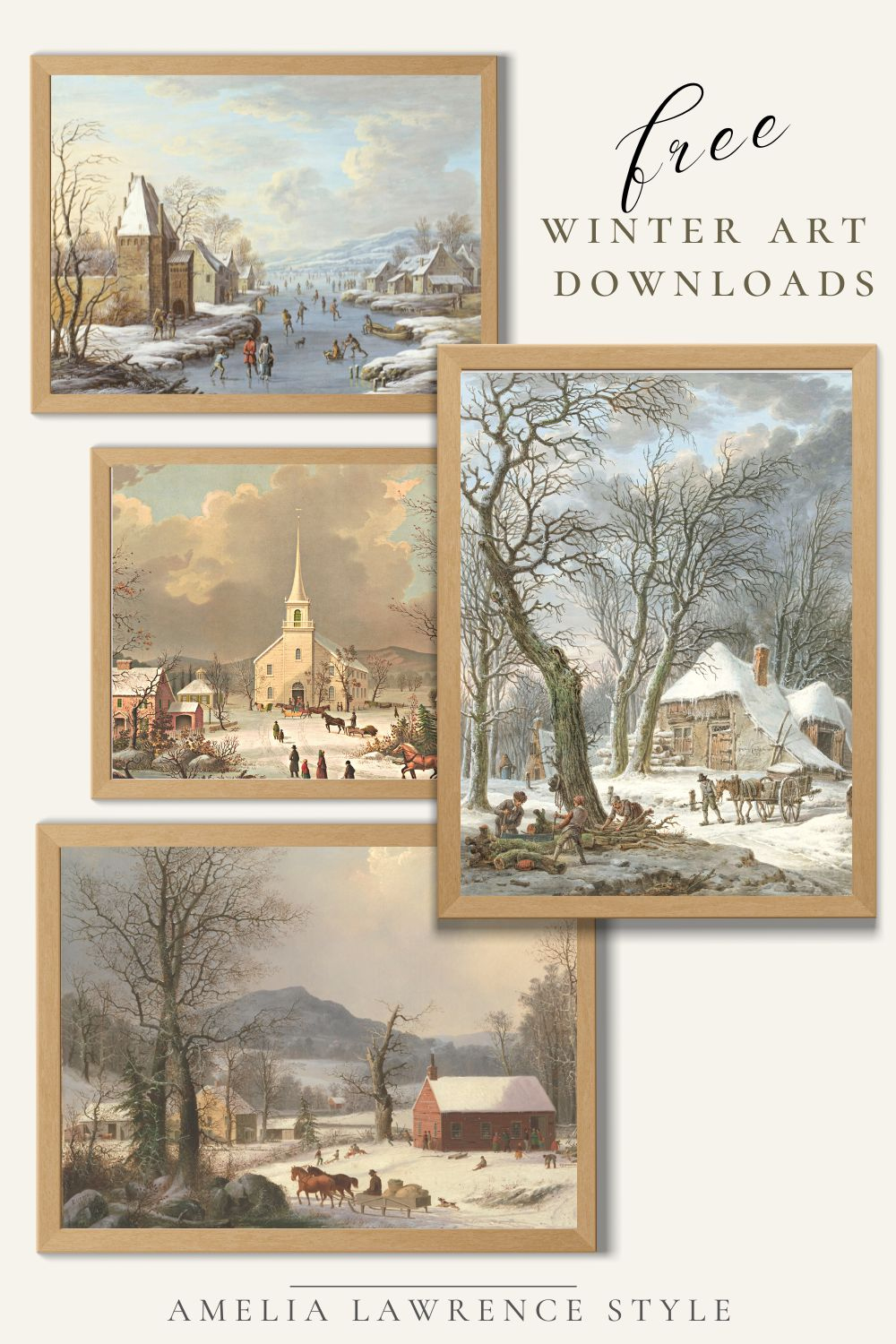 Free Winter Vintage Art Prints - Amelia Lawrence Style for Free Winter Art Printables