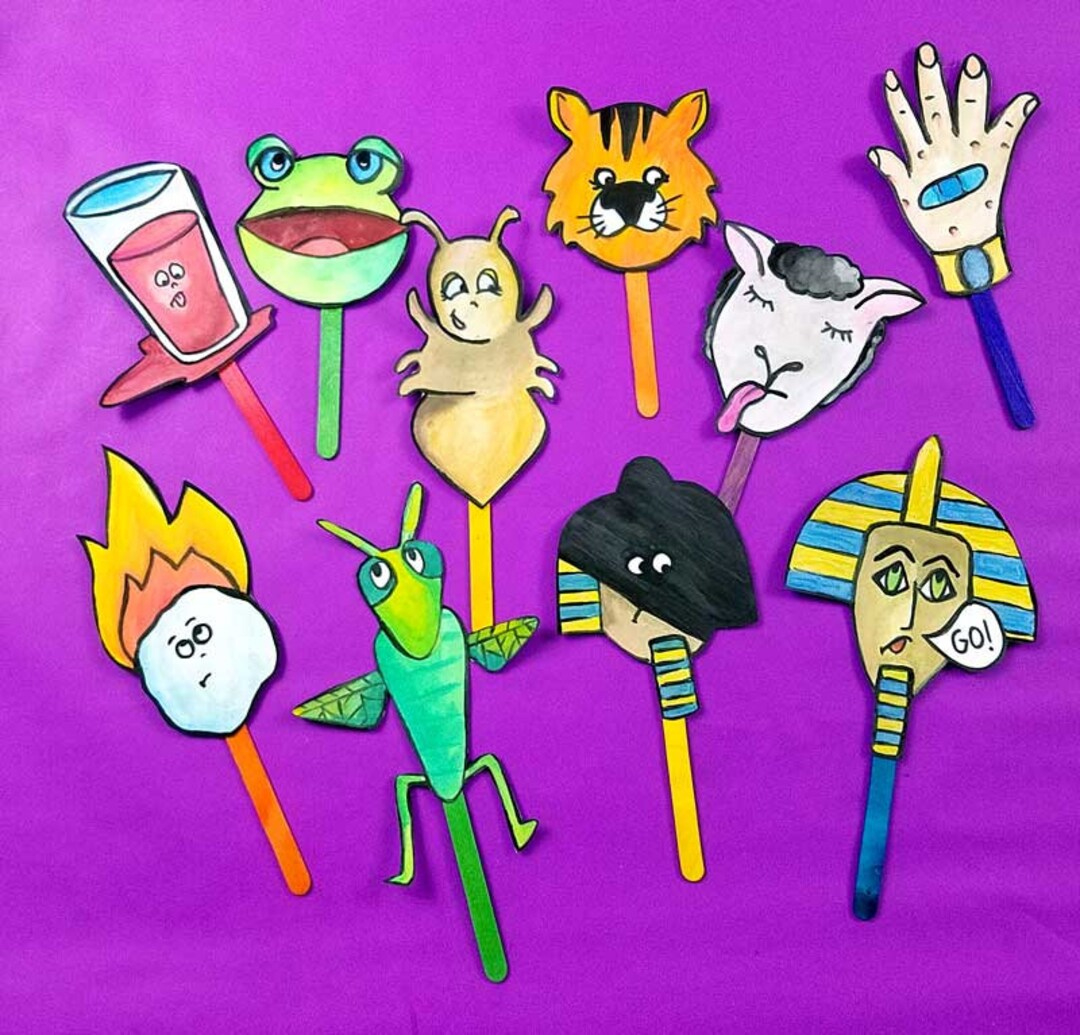 Full Color Ten Plagues Puppets - Fun Printable Passover Puppets with regard to 10 Plagues Finger Puppets Printable
