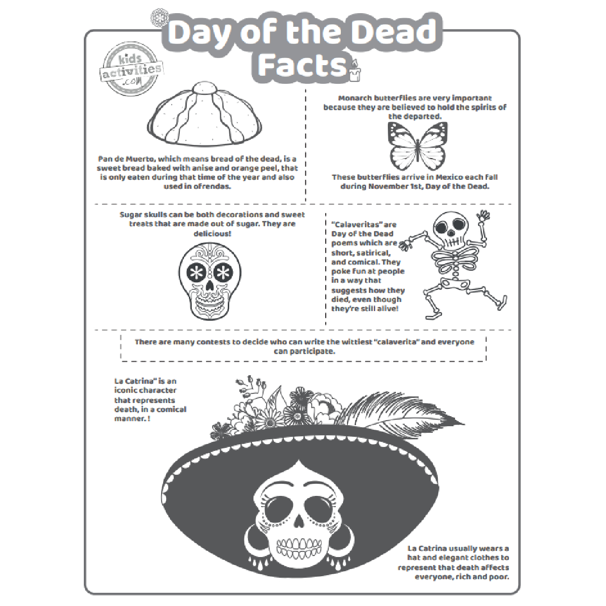 Fun Day Of The Dead Facts For Kids To Print And Learn! Kids with Printable Day of the Dead Worksheets