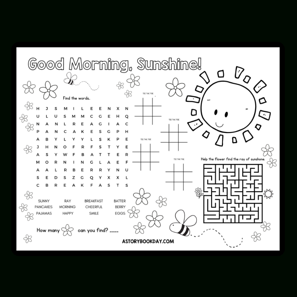 Fun Good Morning Sunshine Activity Placemat For Kids regarding Free Printable Activity Placemats