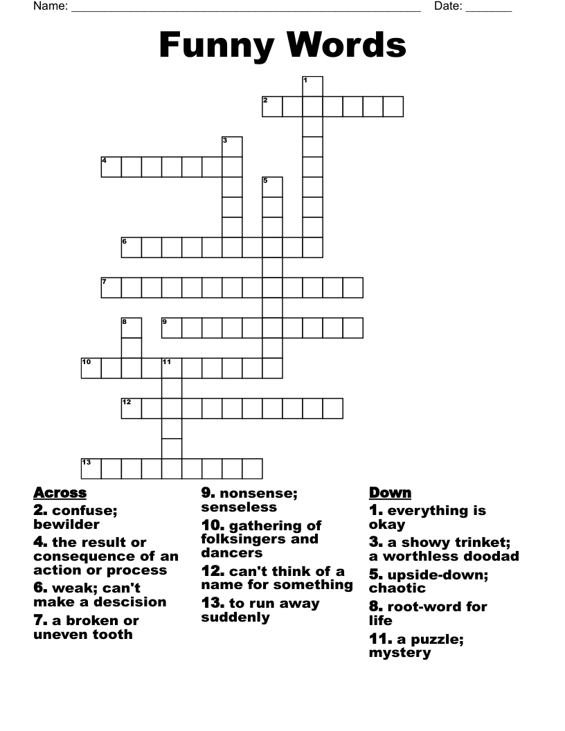 Funny Words Crossword - Wordmint with regard to Printable Fun Crossword Puzzles