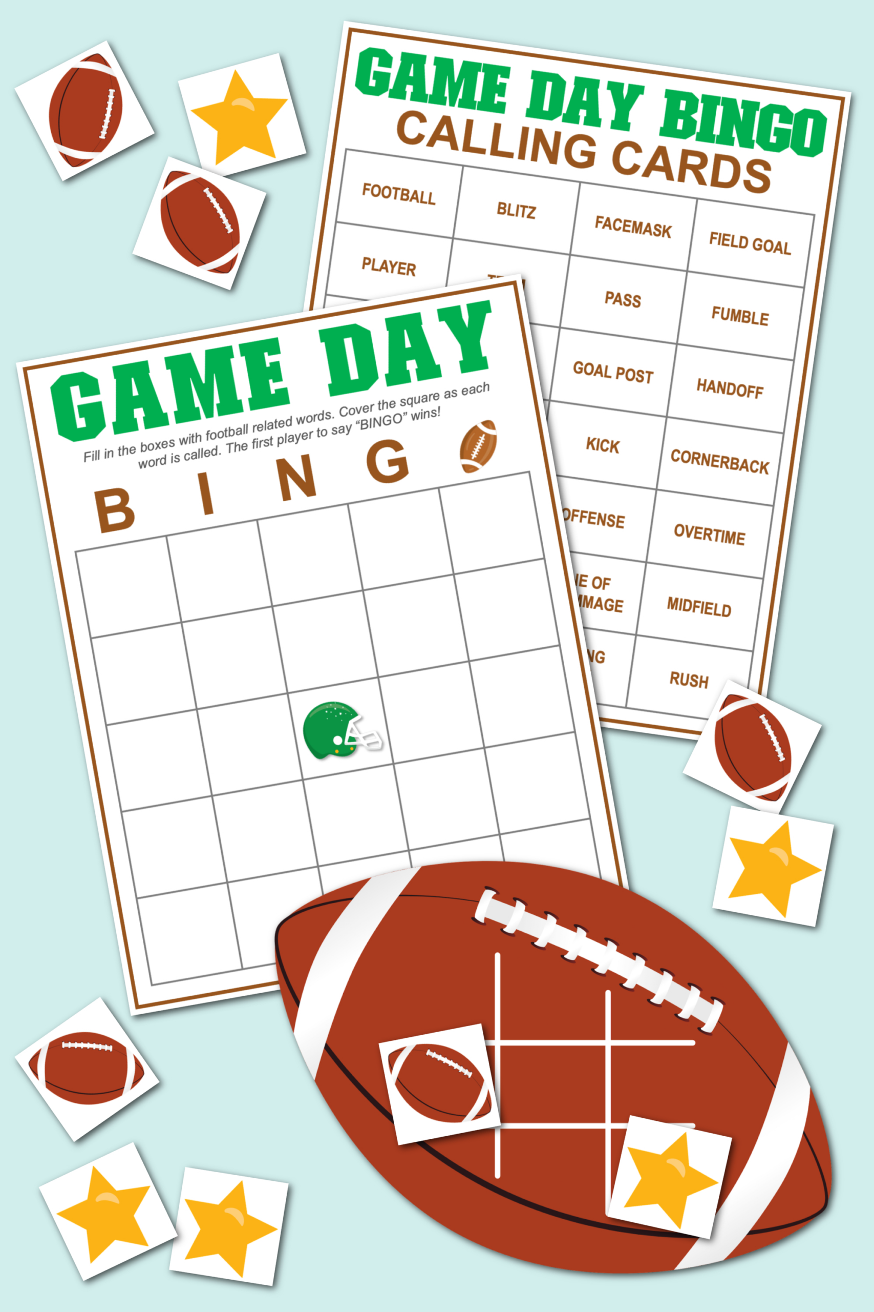 Game Day Bingo And Football Tic Tac Toe {Free Printables} - Kara for Free Printable Football Bingo Cards