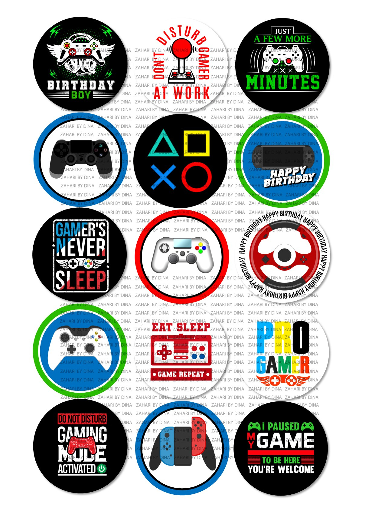Gaming/Gamer/Playstation/Ps4 Inspired Edible Icing Toppers For with Free Printable Video Game Cupcake Toppers