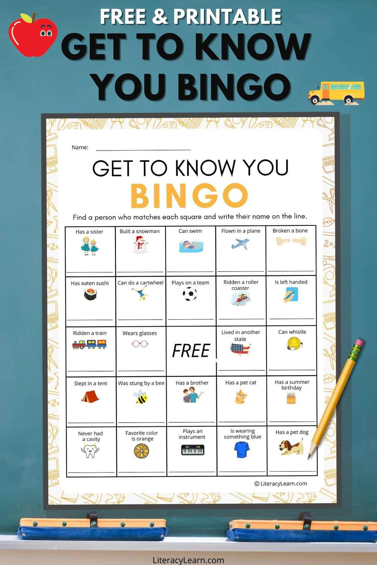 Get To Know You Bingo For Kids - Free Printable - Literacy Learn for Get To Know You Bingo Card