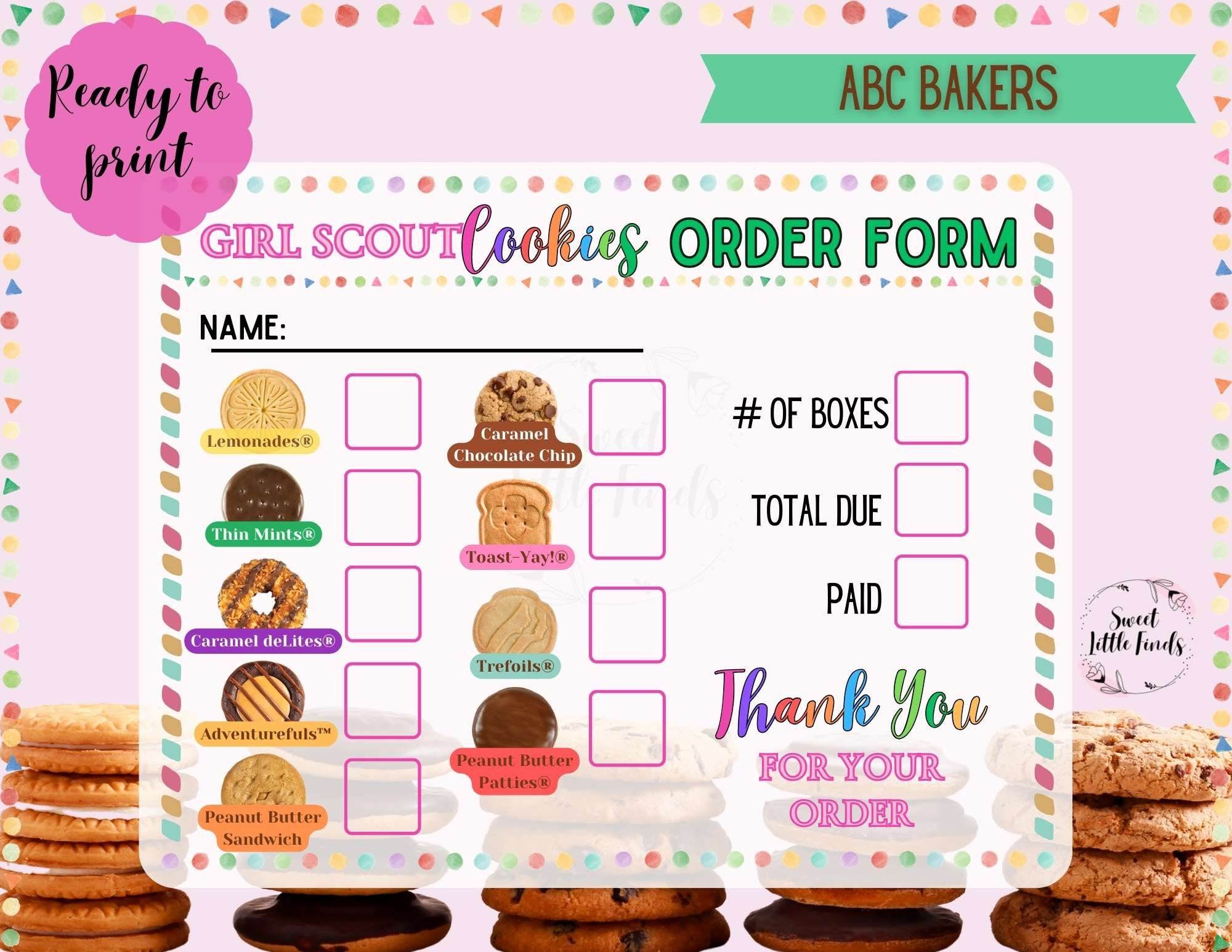 Girl Scout Cookies Abc 2025 Printable Order Form, Girl Scout Cookie Poster Thank You Note, 8.5 X 11 Printable Pdf Digital File with Girl Scout Cookie Order Form 2025 Printable Free
