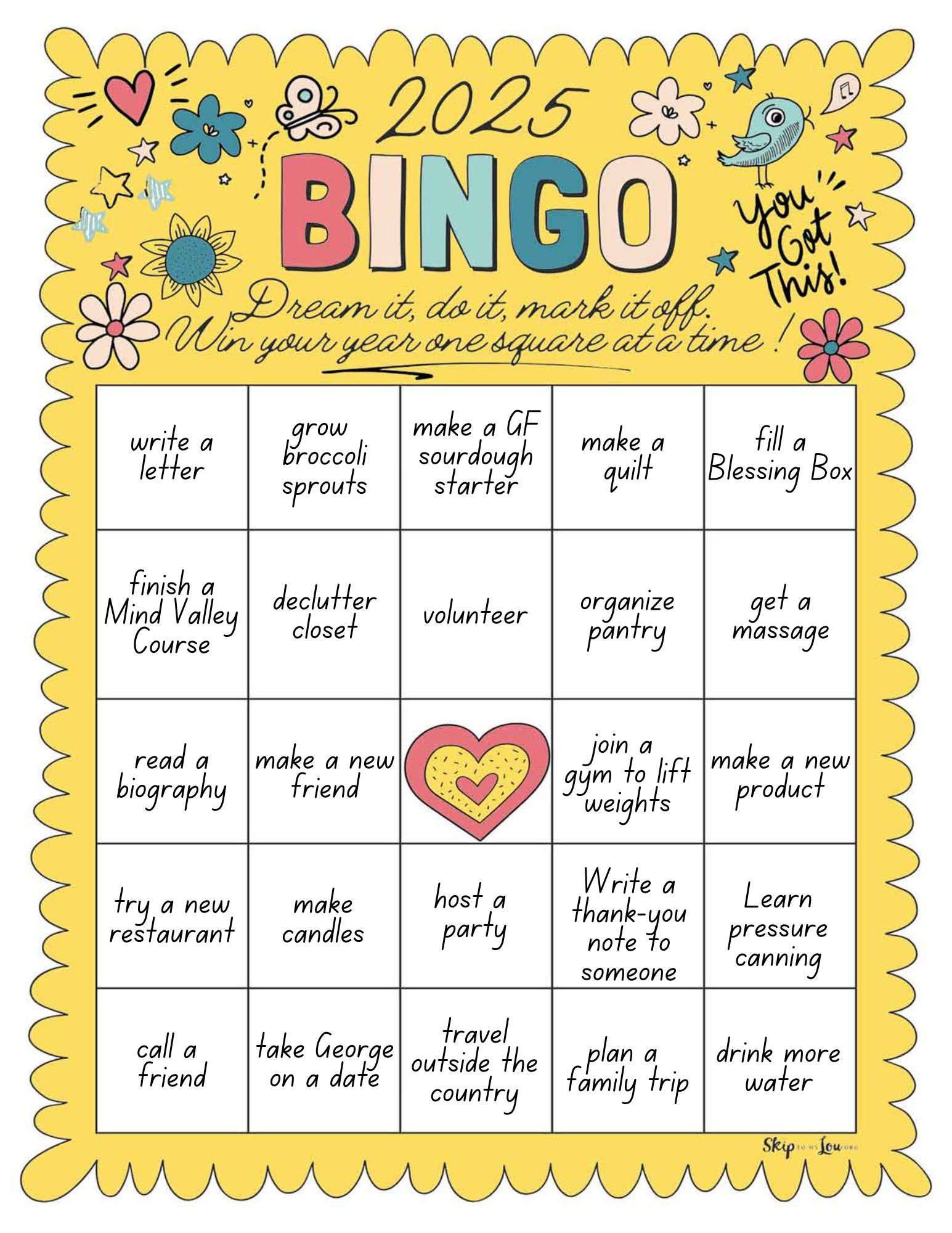 Goals Bingo | Skip To My Lou for 2025 Bingo Card Ideas
