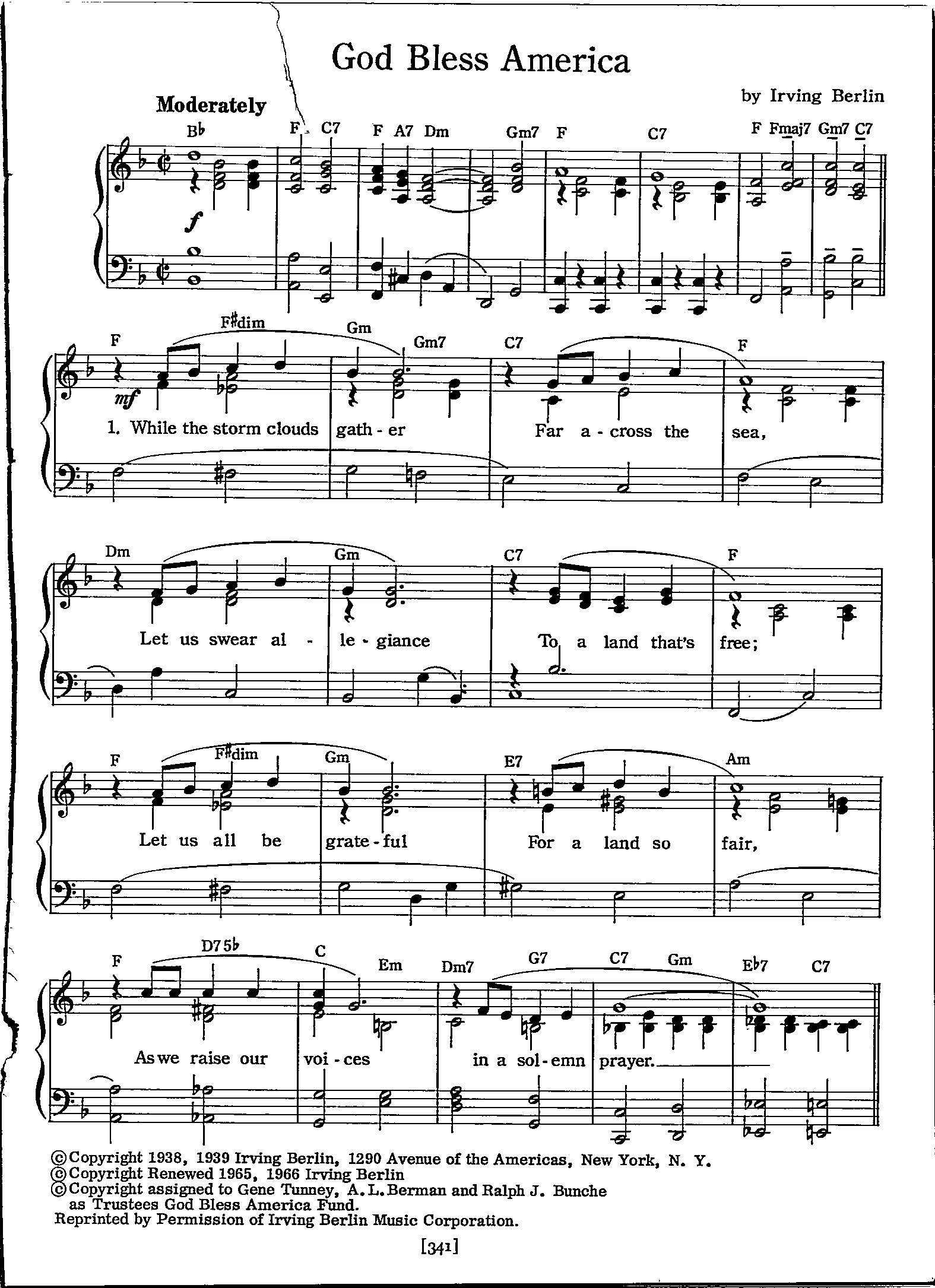God Bless America Sheet Music - Digital Patriotic Tune - Key Of F within God Bless America Free Printable Sheet Music