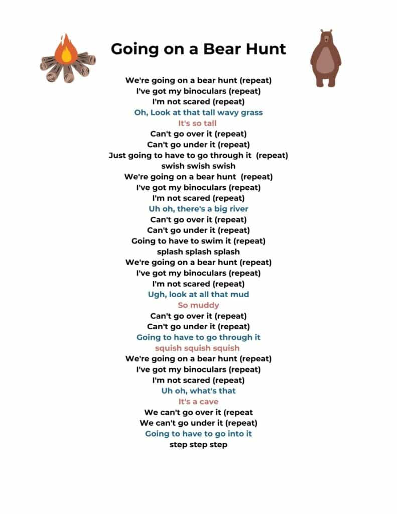 Going On A Bear Hunt: Campfire Song - Frugal Camping Family for Going On A Bear Hunt Printable Lyrics