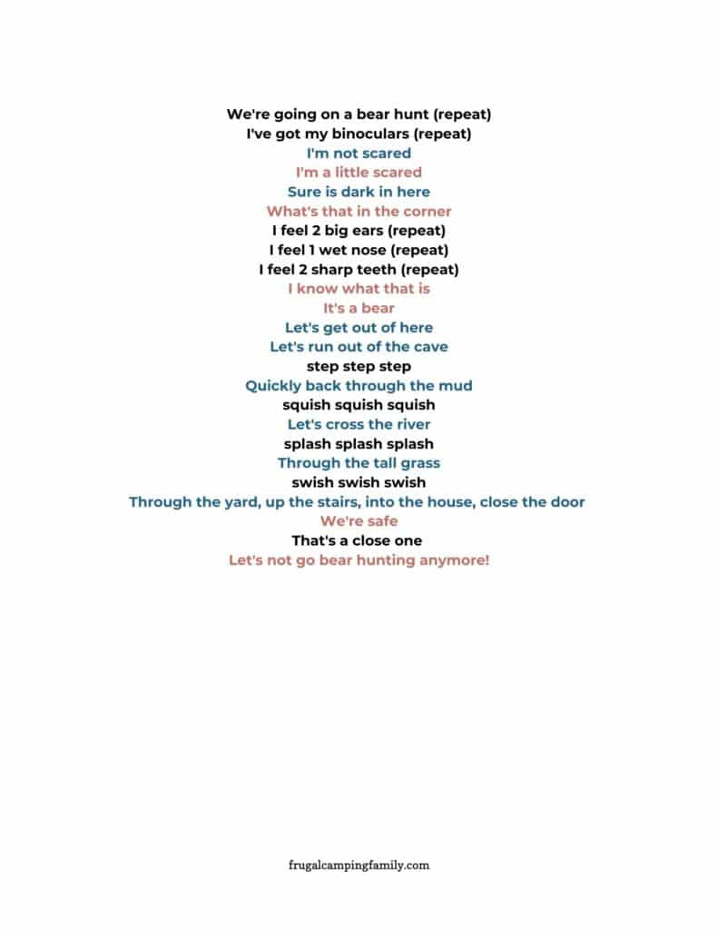 Going On A Bear Hunt: Campfire Song - Frugal Camping Family pertaining to Going On A Bear Hunt Lyrics Printable