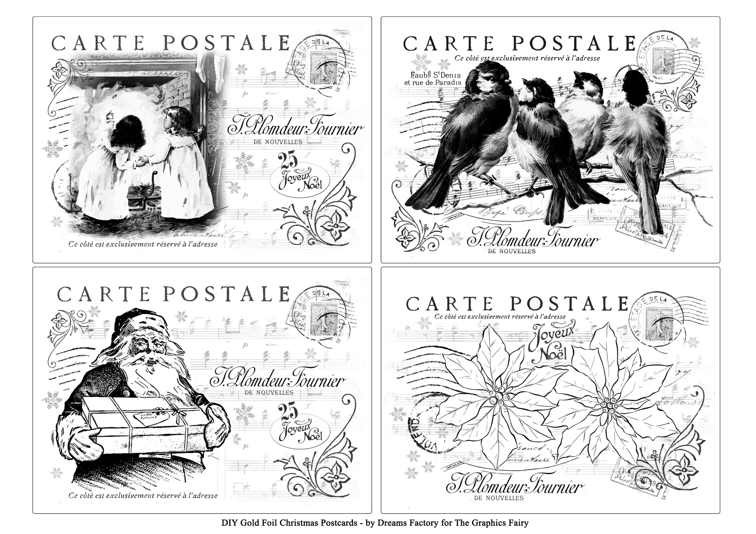 Gold Foil Postcards: Christmas! - The Graphics Fairy for The Graphics Fairy Free Printables