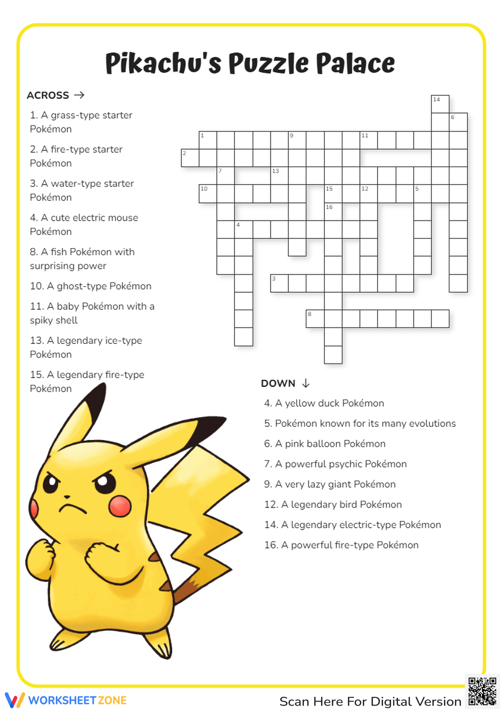 Grade 1 Pokemon Crossword Puzzle Worksheets 2025 in Pokemon Crossword Printable