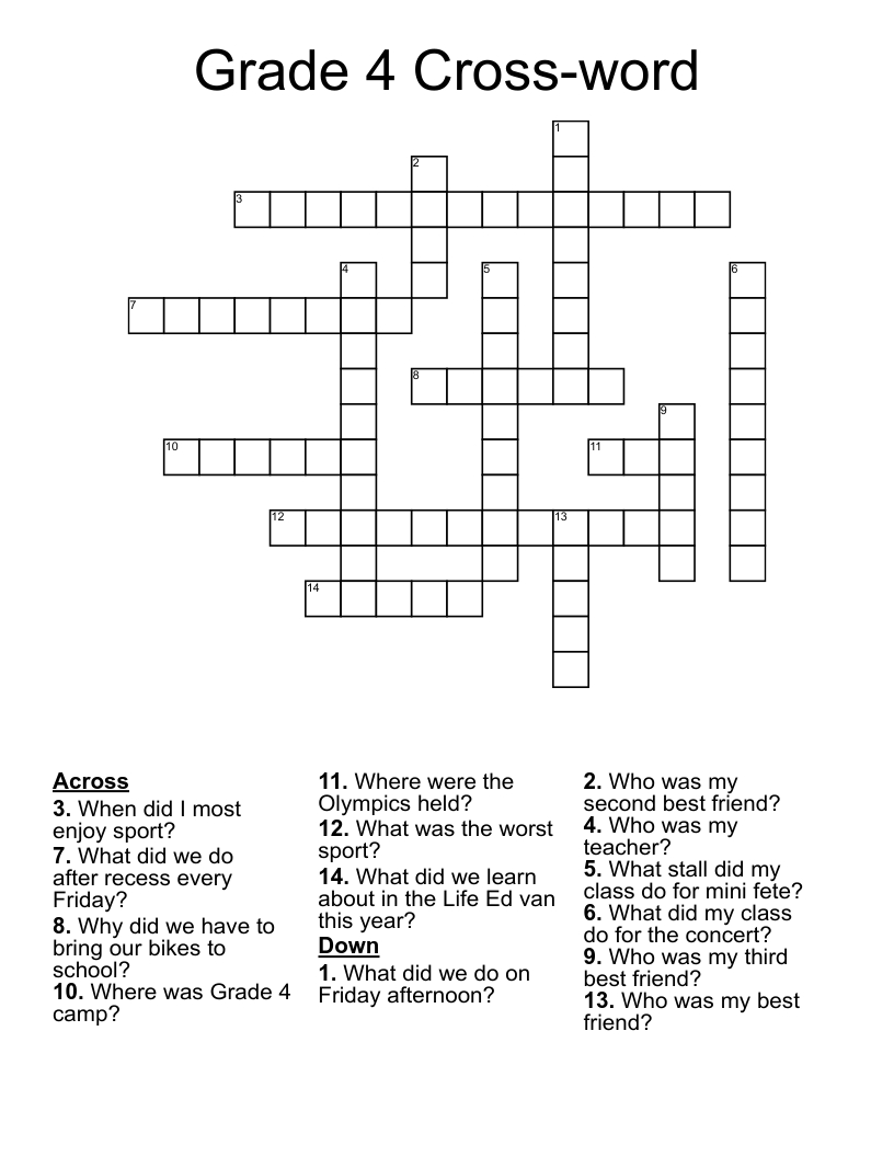 Grade 4 Cross-Word Crossword - Wordmint for Printable Crossword Puzzles For 4Th Graders