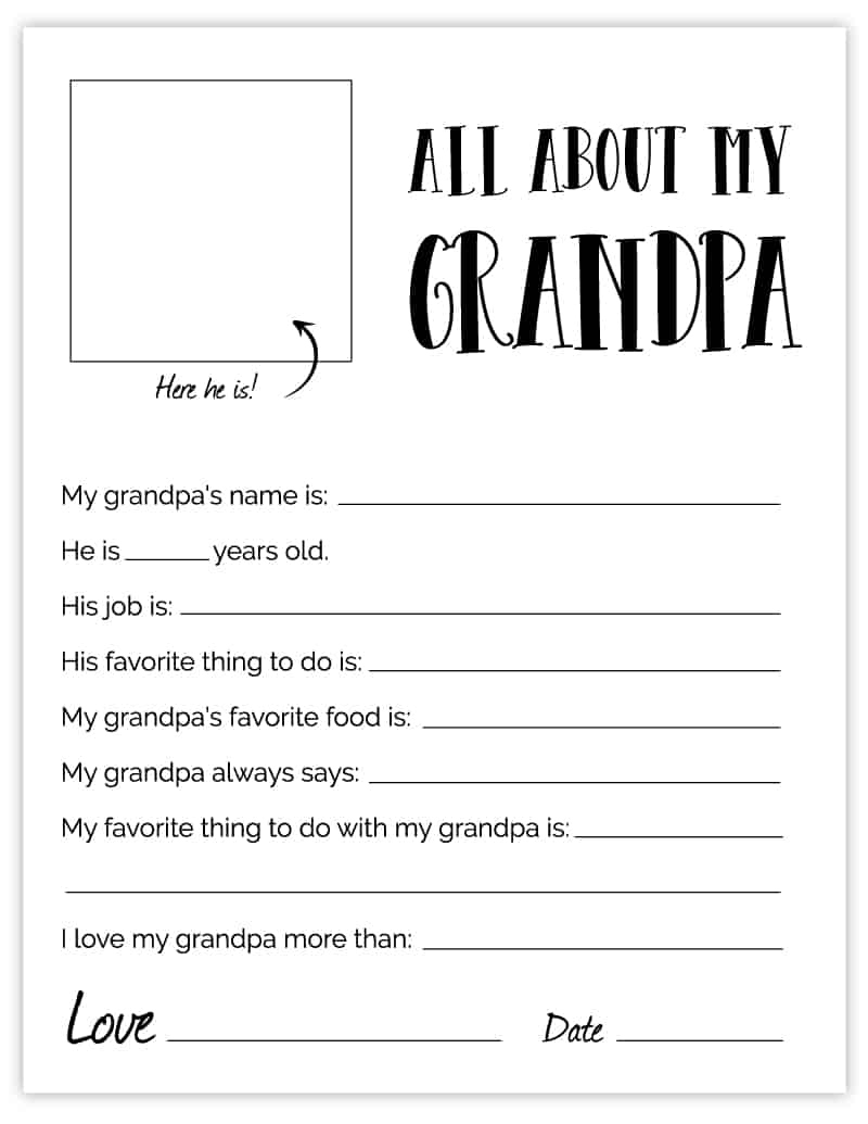 Grandpa Father&amp;#039;S Day Printable - Free Grandpa Fathers Day Gift with regard to Grandpa Questionnaire Free Printable