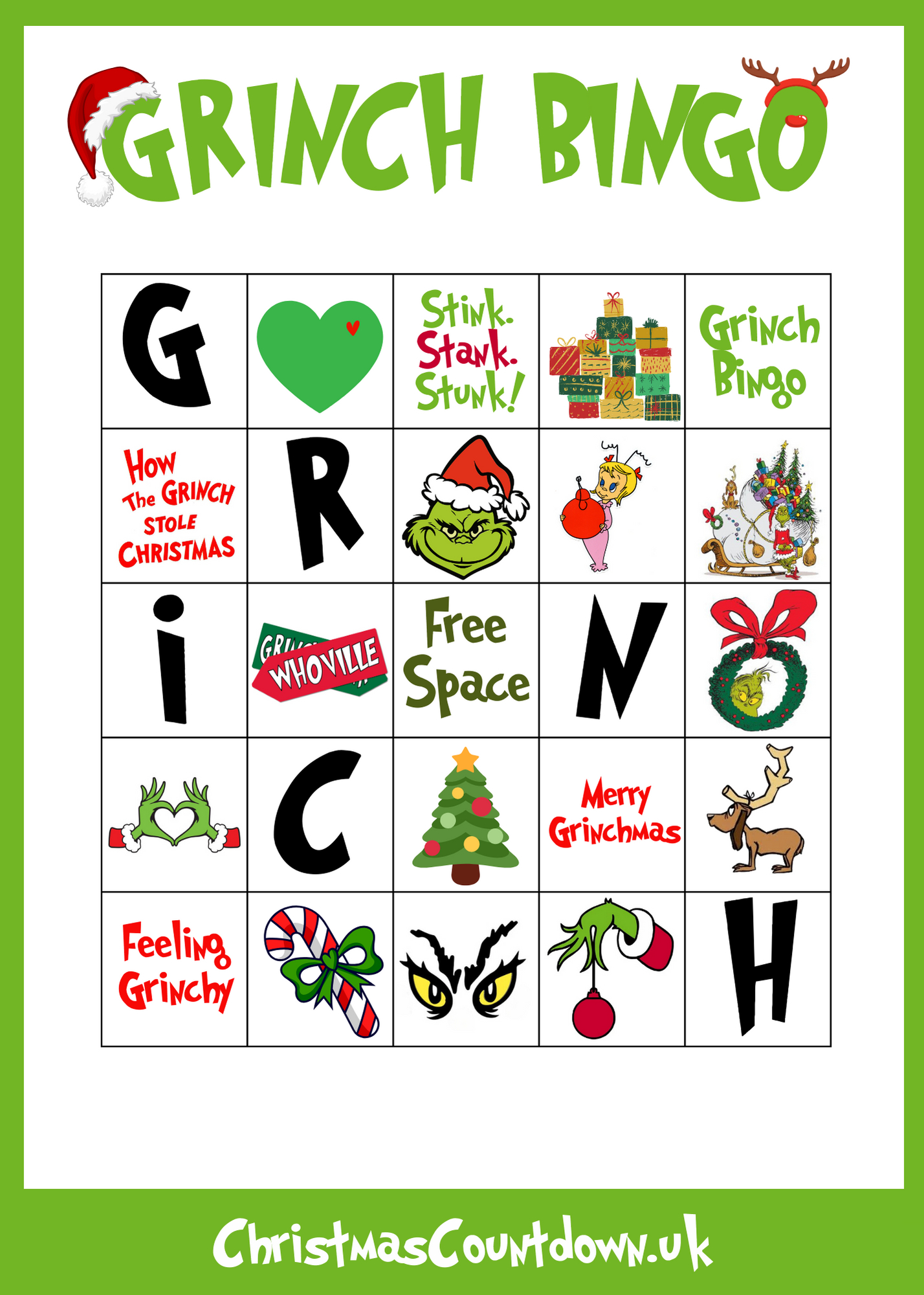 Grinch Bingo - Free Printable Christmas Game 2025 regarding Grinch Bingo Free Printable