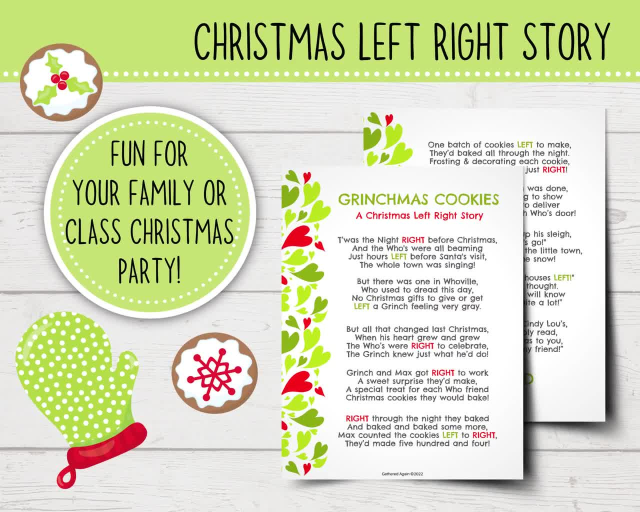 Grinchmas Cookies Christmas Left Right Game | Printable Grinch Left Right Story | Gift Exchange Game | Christmas Party Games | Gift Swap within Free Printable Grinch Left Right Game