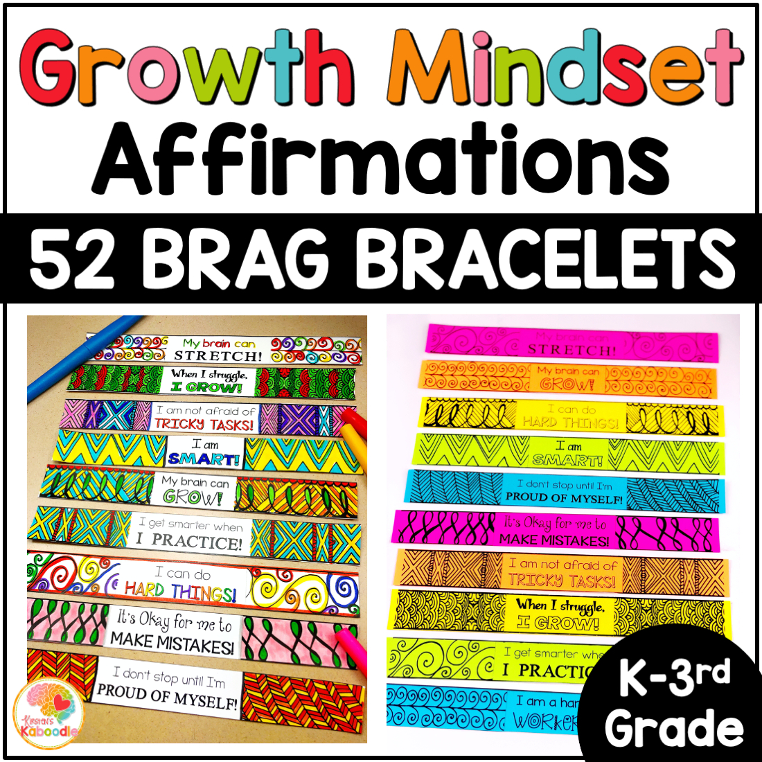 Growth Mindset Positive Affirmations Brag Bracelets intended for Brag Bracelets Free Printables