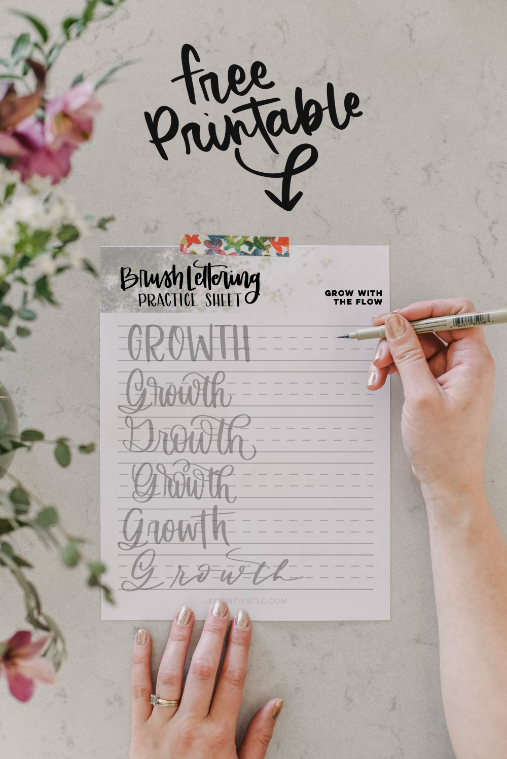 Growth Printable Hand Lettering Practice Sheet - Lemon Thistle intended for Hand Lettering Free Printable