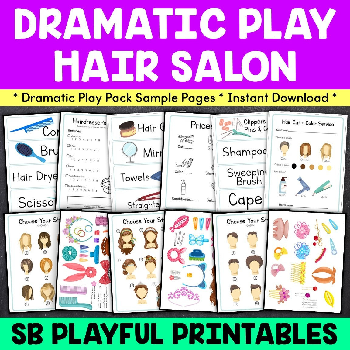 Hair Salon Pretend Play, Hair Salon Play Printables, Home-School intended for Hair Salon Dramatic Play Free Printables