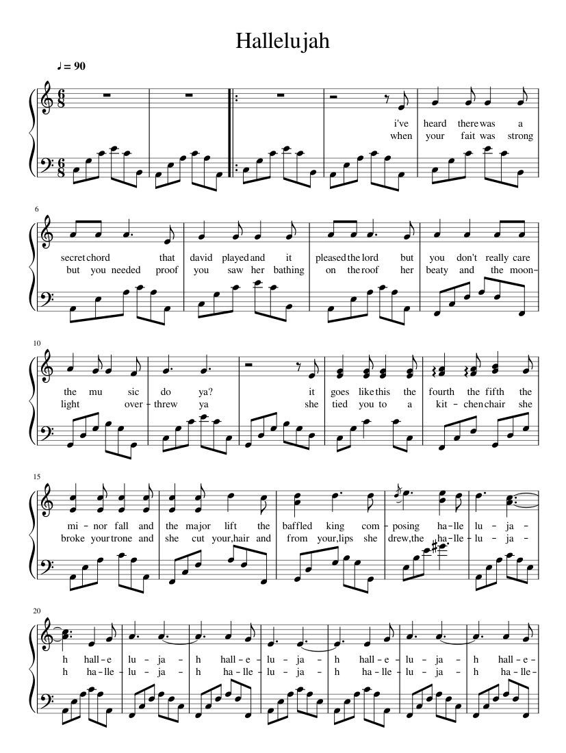 Hallelujah (Ptx Version But Piano 1 Part) with Hallelujah Sheet Music For Piano Free Printable