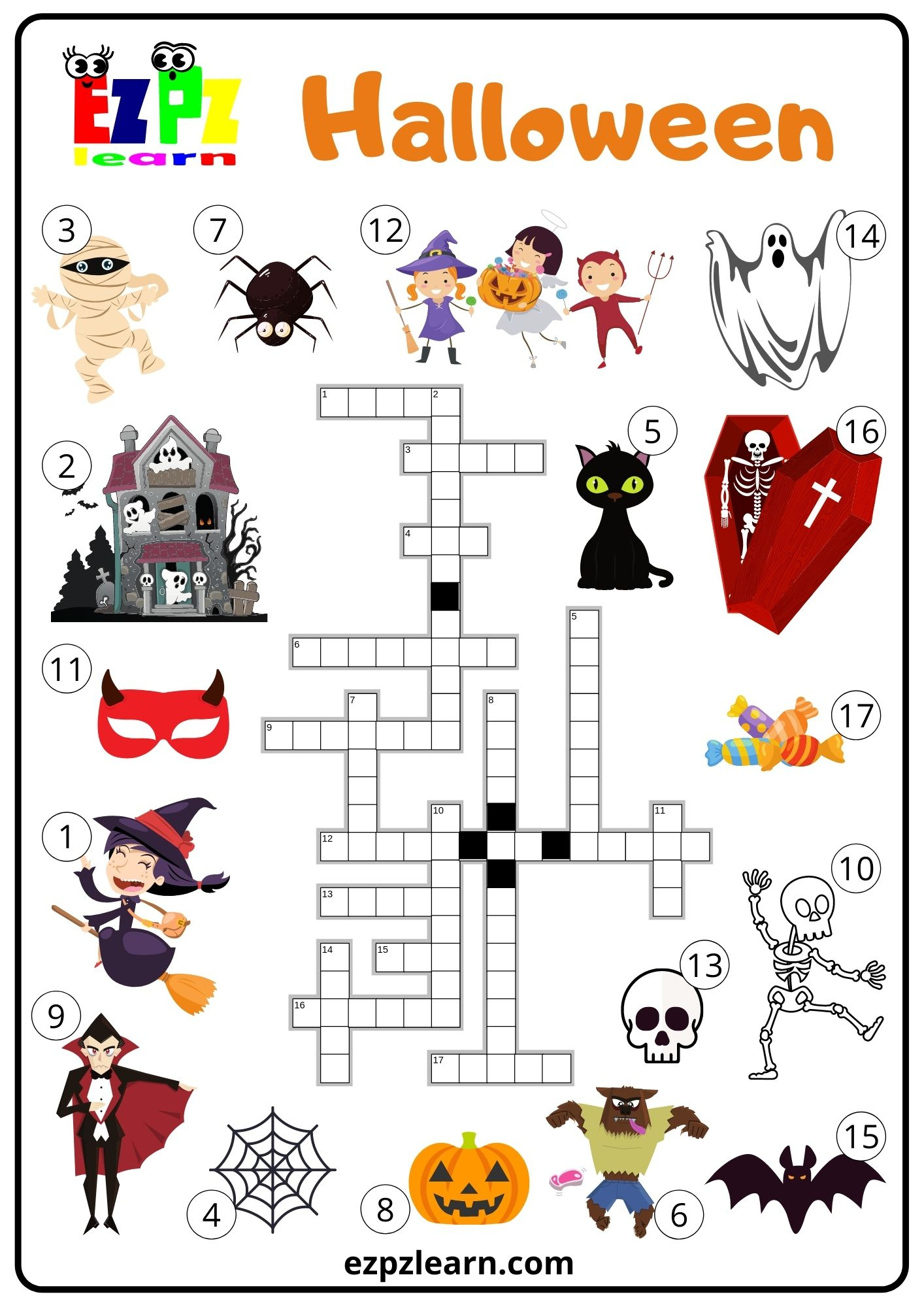 Halloween Crossword - Ezpzlearn with regard to Halloween Crossword Printable