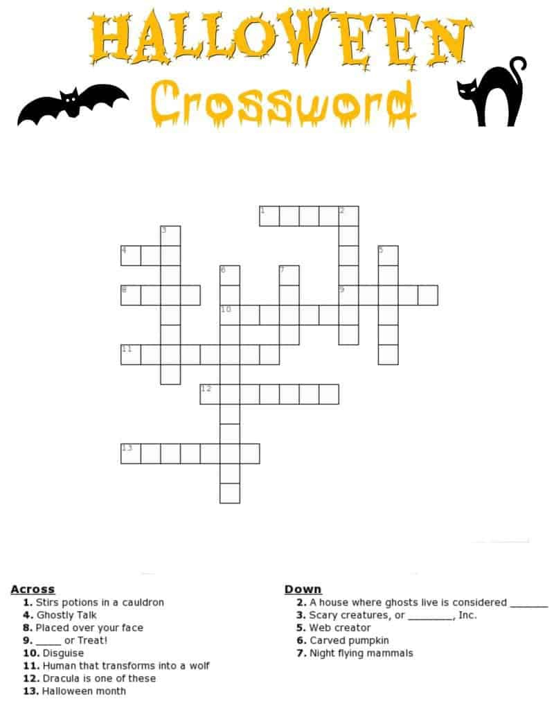 Halloween Crossword Printable (With Or Without Word Bank) intended for Halloween Crossword Puzzles Printable Free
