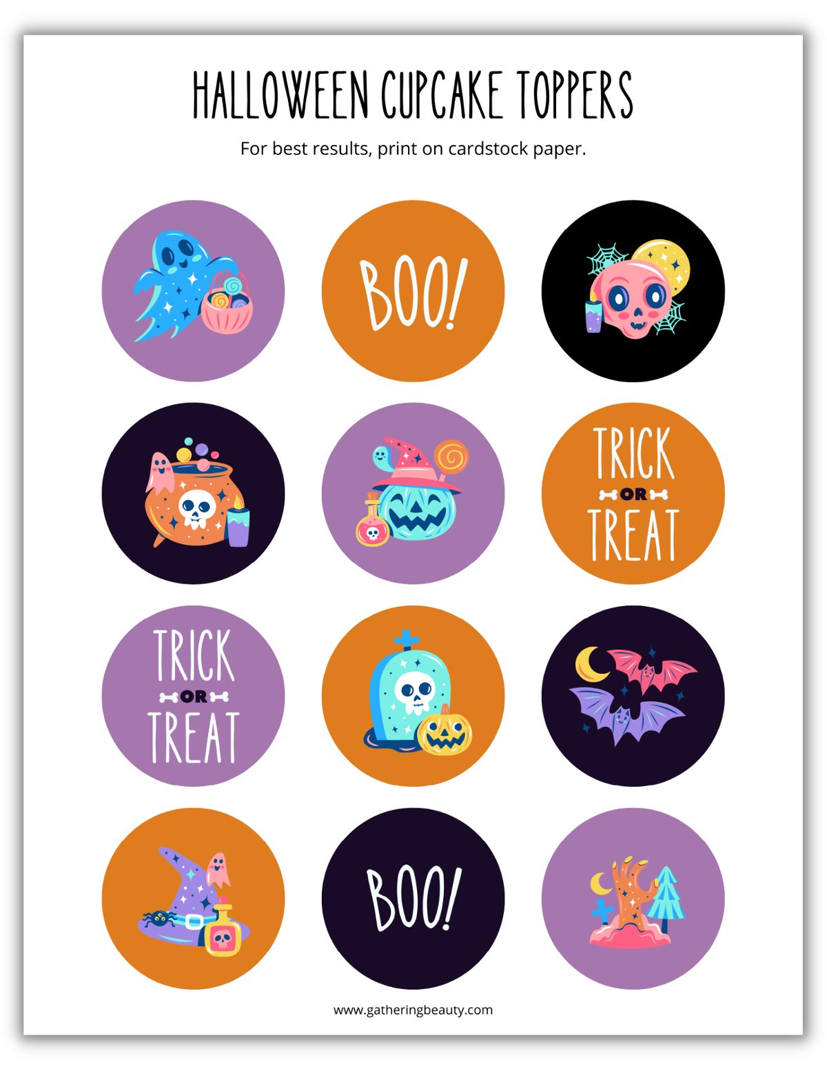 Halloween Cupcake Toppers - Free Printable — Gathering Beauty intended for Halloween Cupcake Toppers Printable