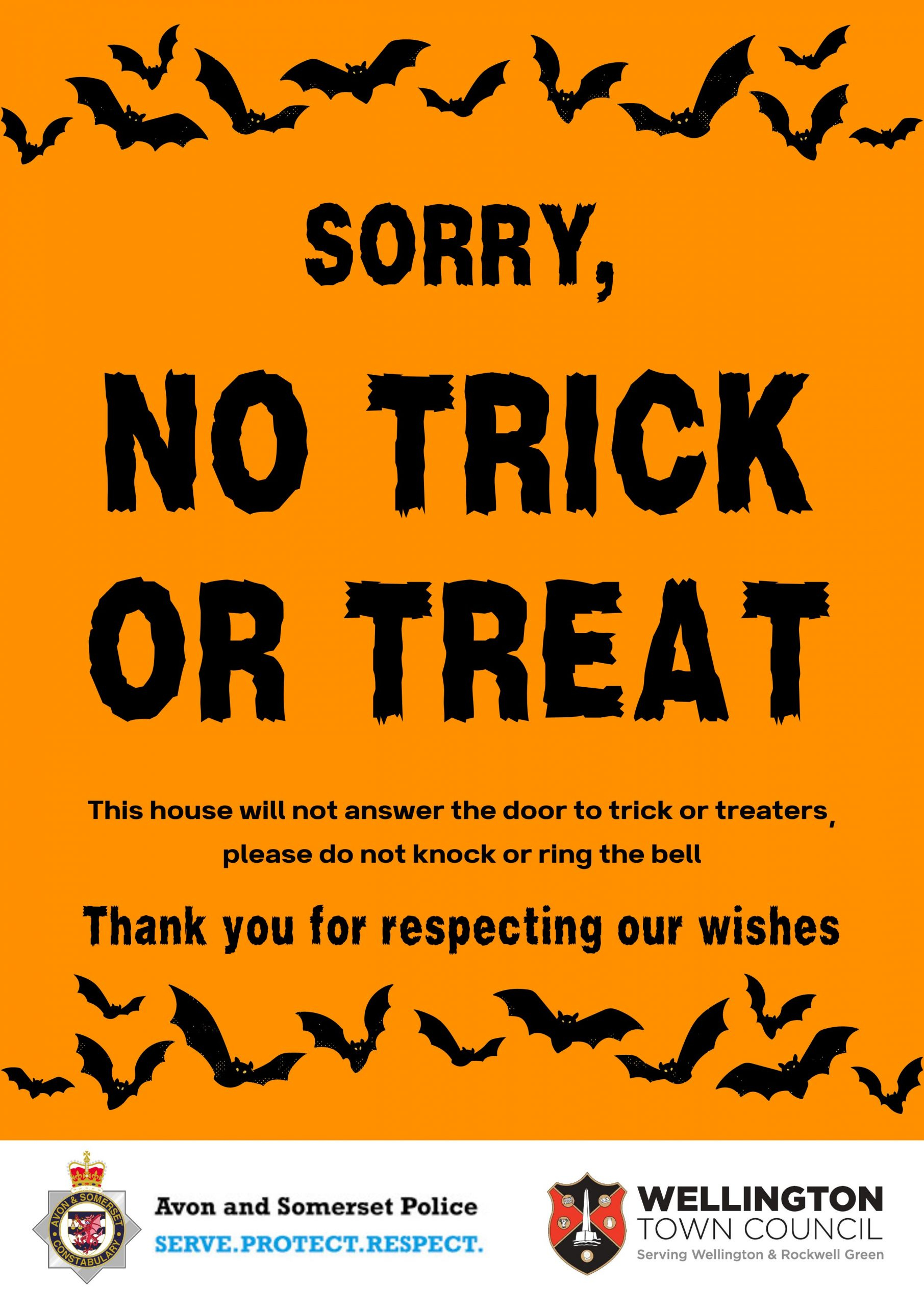 Halloween - Downloadable &amp;quot;No Trick Or Treat&amp;quot; Poster - Wellington for Free Printable No Trick Or Treat Signs Printable