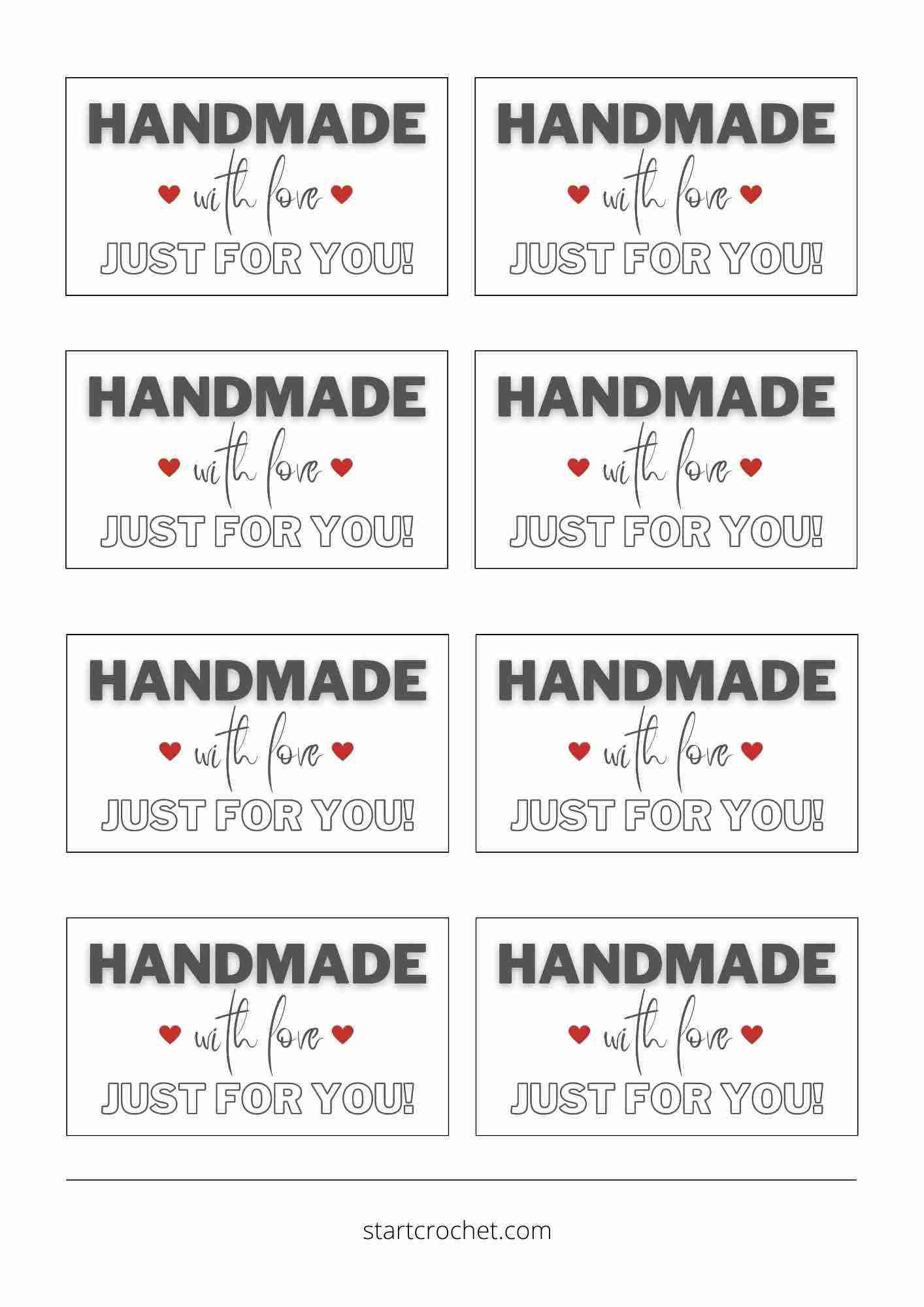 Handmade With Love Tags (Pdf Printable) - Start Crochet within Free Printable Handmade With Love Printable Tags