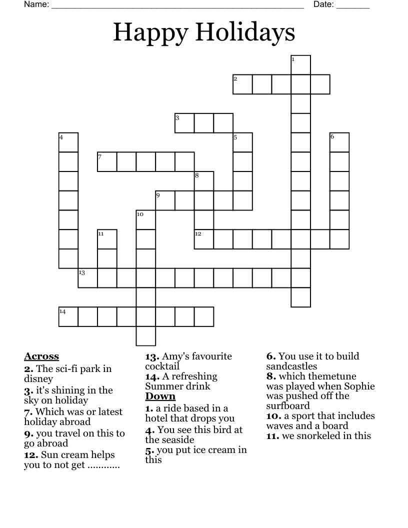 Happy Holidays Crossword - Wordmint with Printable Holiday Crossword