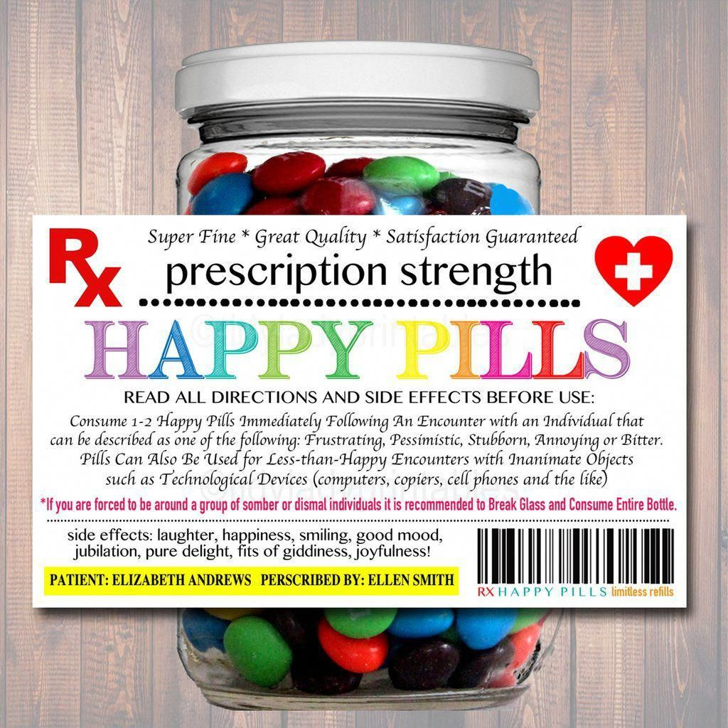 Happy Pills Label, Funny Gag Gift Professional Office Gift pertaining to Chill Pills Label Printable Free