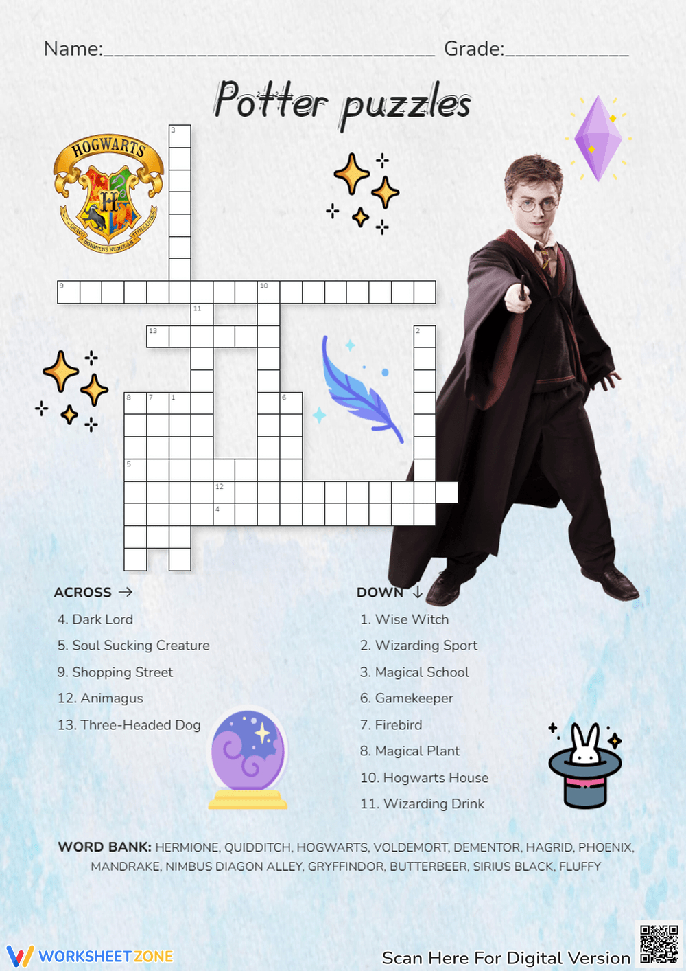 Harry Potter Crossword Worksheets &amp;amp; Printable with regard to Printable Harry Potter Crossword Puzzles