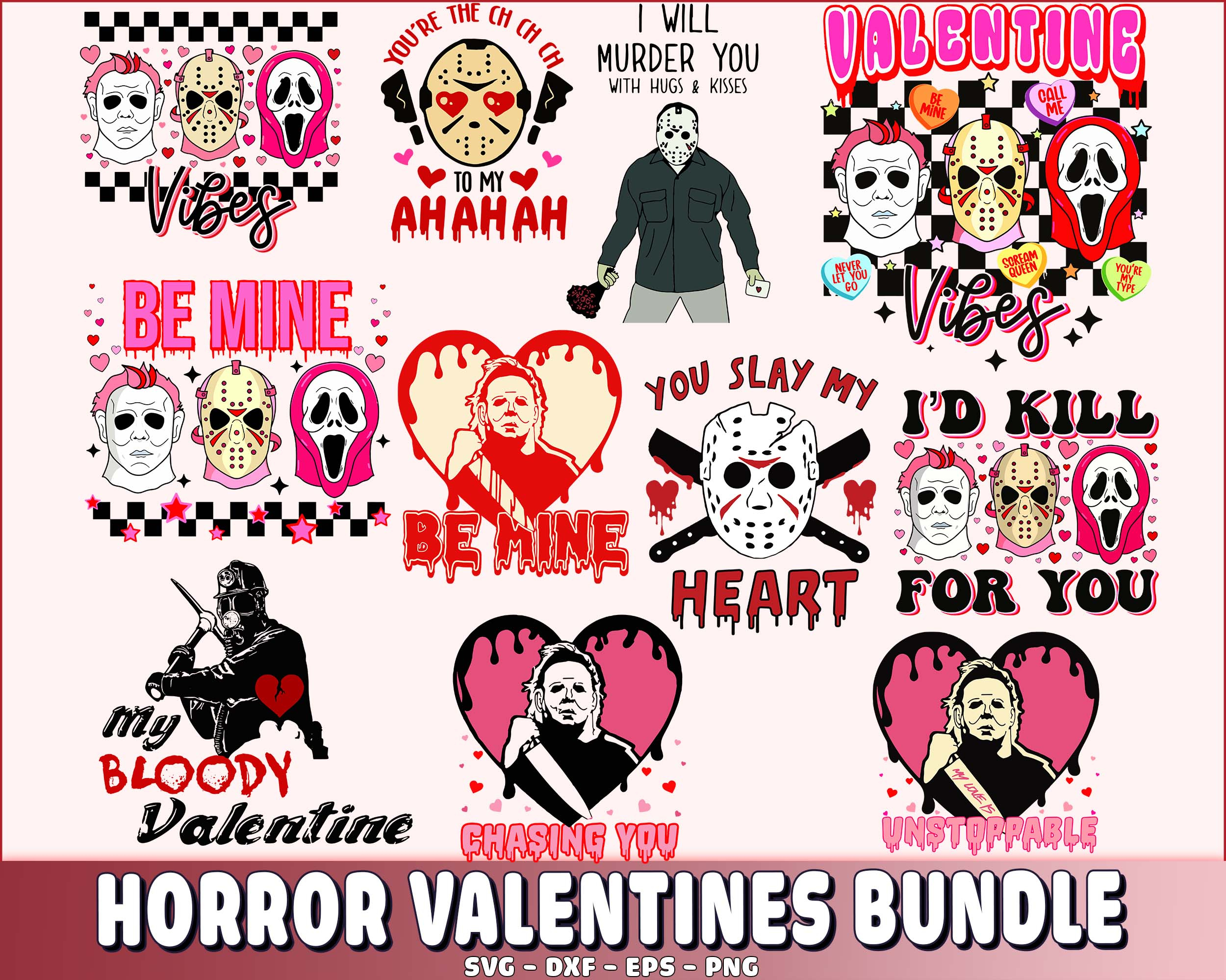 Horror Valentines Svg, Horror Valentines Bundle Svg, Valentine Day Svg Bundle, Silhouette, Digital Download, File Cut within Printable Horror Valentines Card