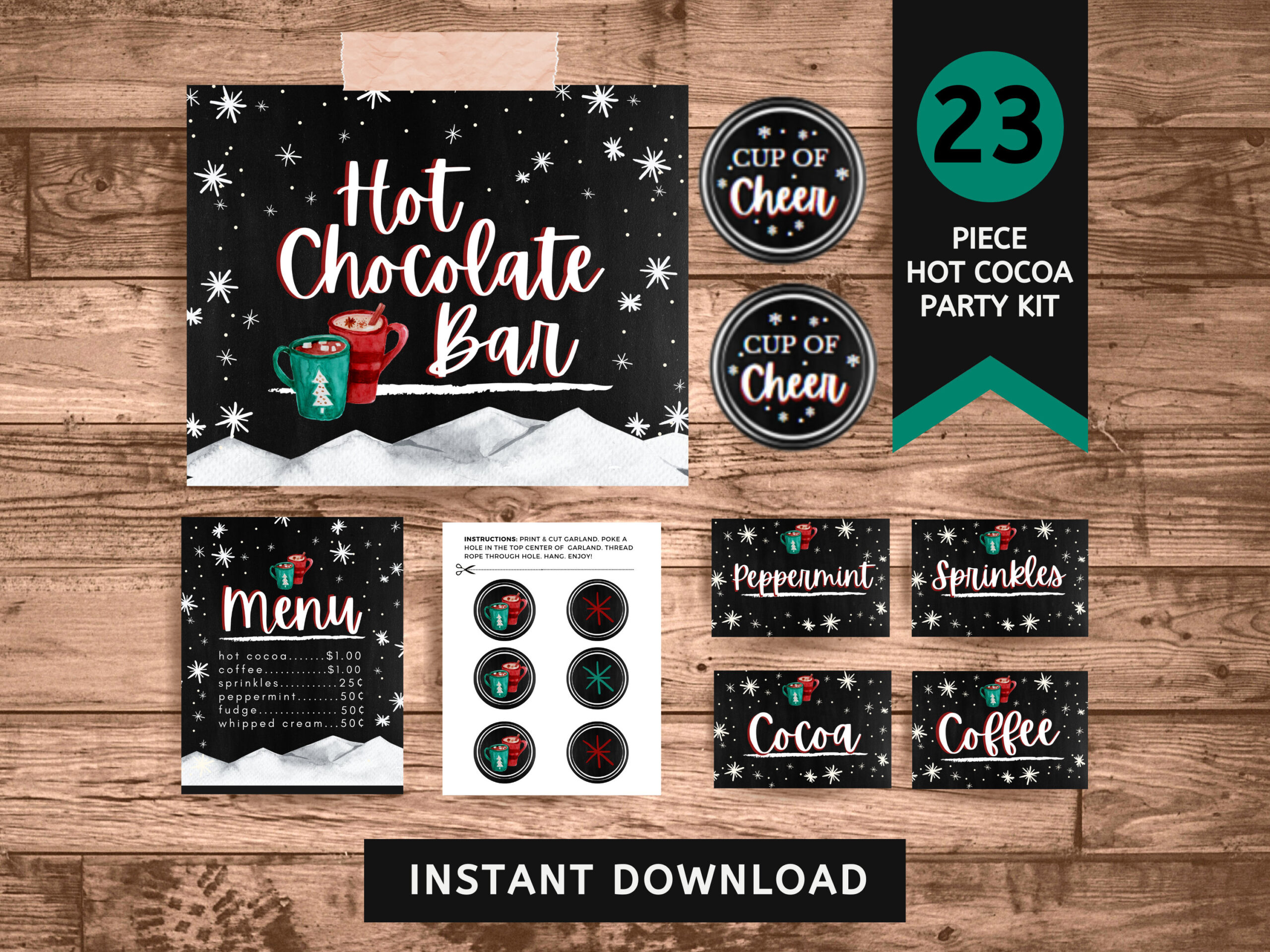 Hot Chocolate Bar Printable Kit | Hot Cocoa Schild | Hot Cocoa Bar with Hot Chocolate Bar Printable