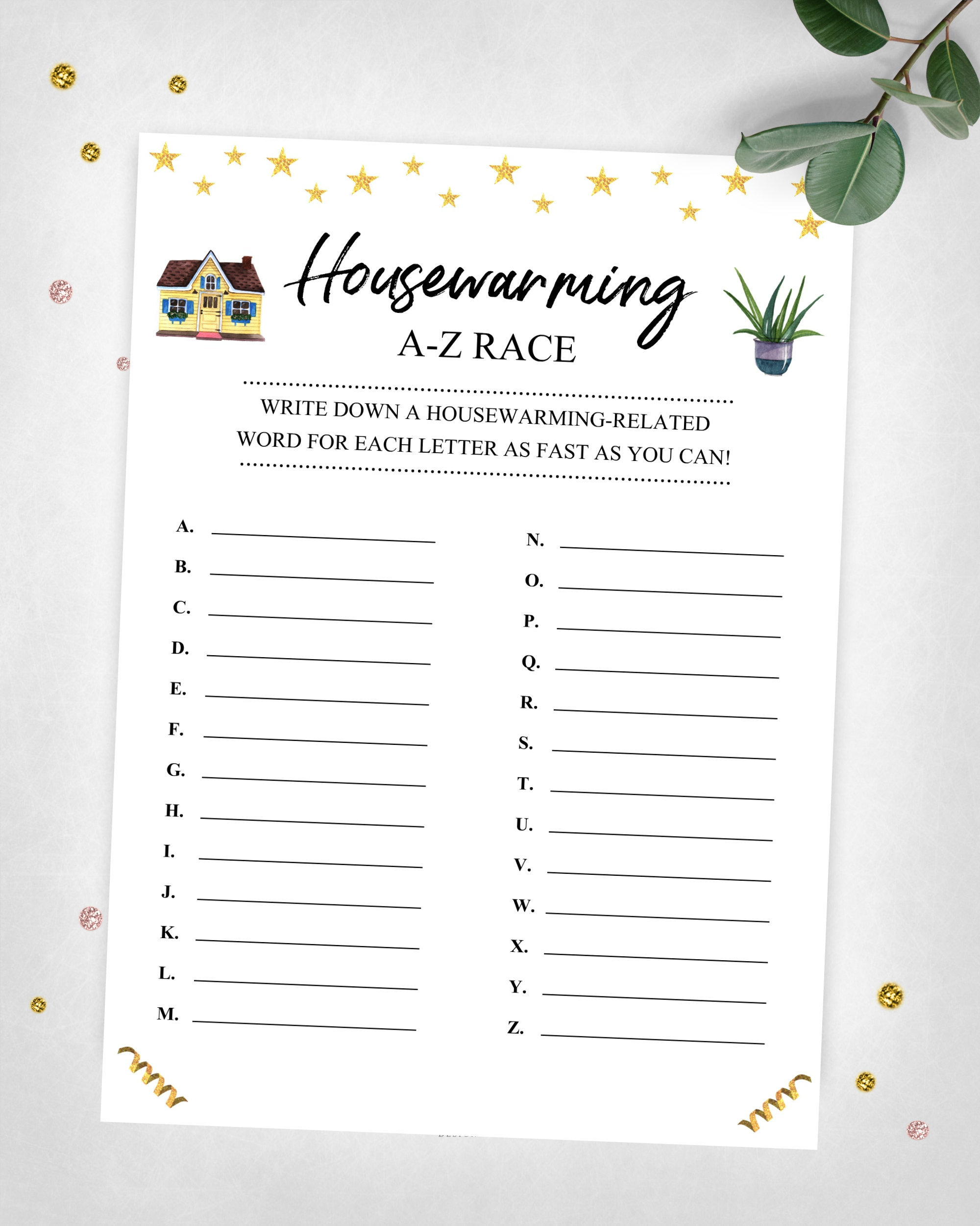 Housewarming A-Z Race. Housewarming Party Game. Real Estate. New with Housewarming Games Printable Free