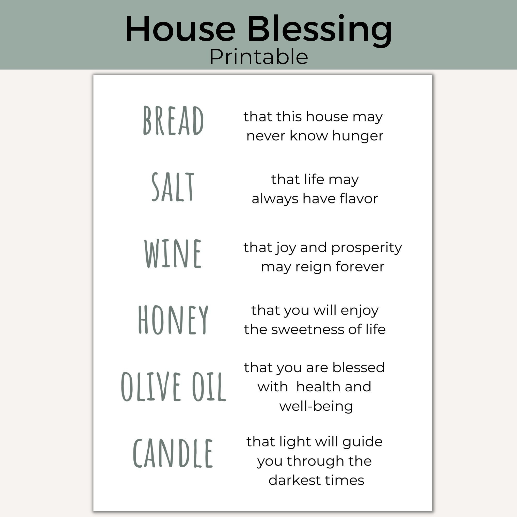 Housewarming Printable| House Blessing Printable| Bread, Salt inside Bread Salt Wine Printable Free