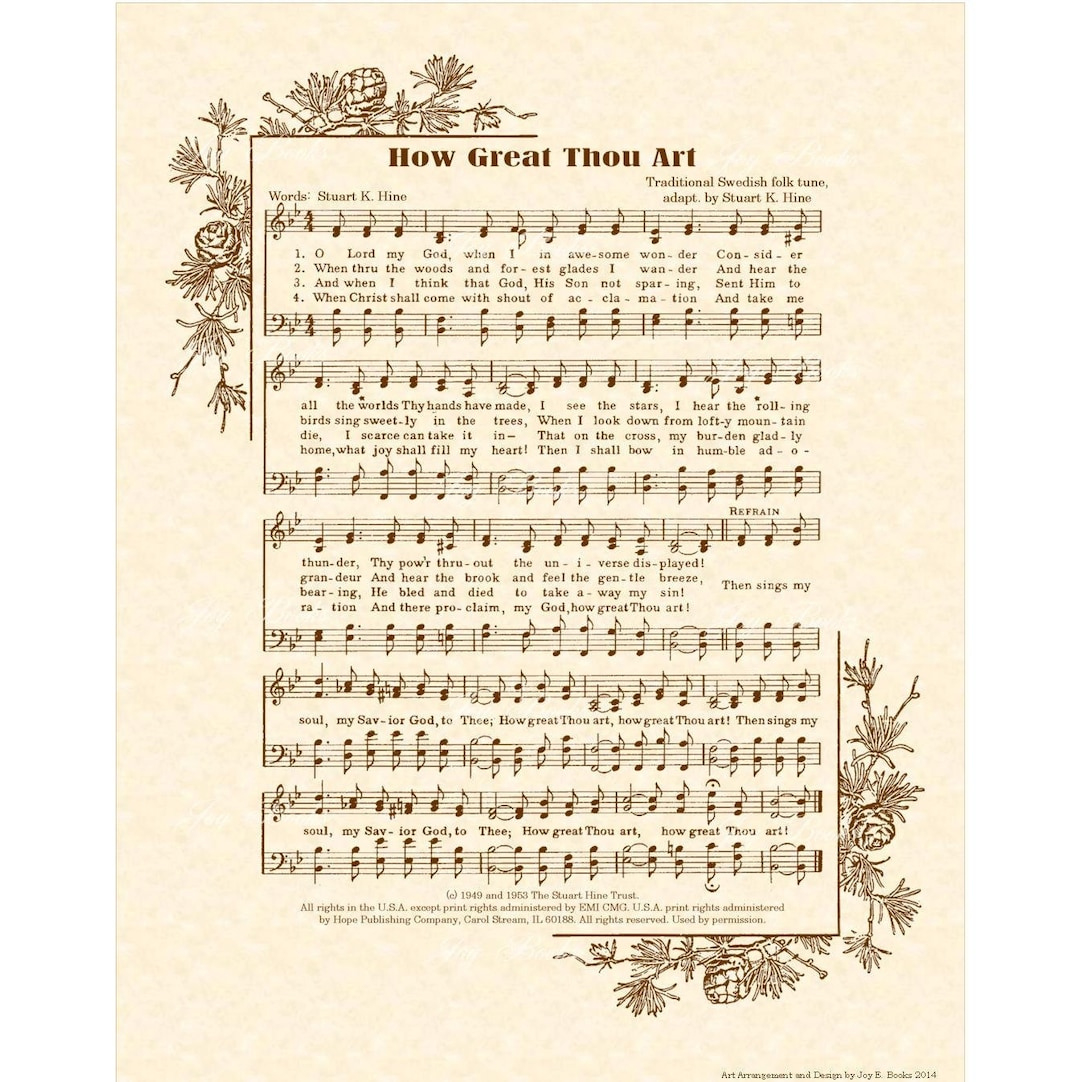 How Great Thou Art 11X14 Antique Hymn On Parchment Sheet Music Art Wall Art Vintage Verses Christian Home &amp;amp; Office Decor Faith Inspirational - Etsy.de for Free Printable How Great Thou Art Hymn